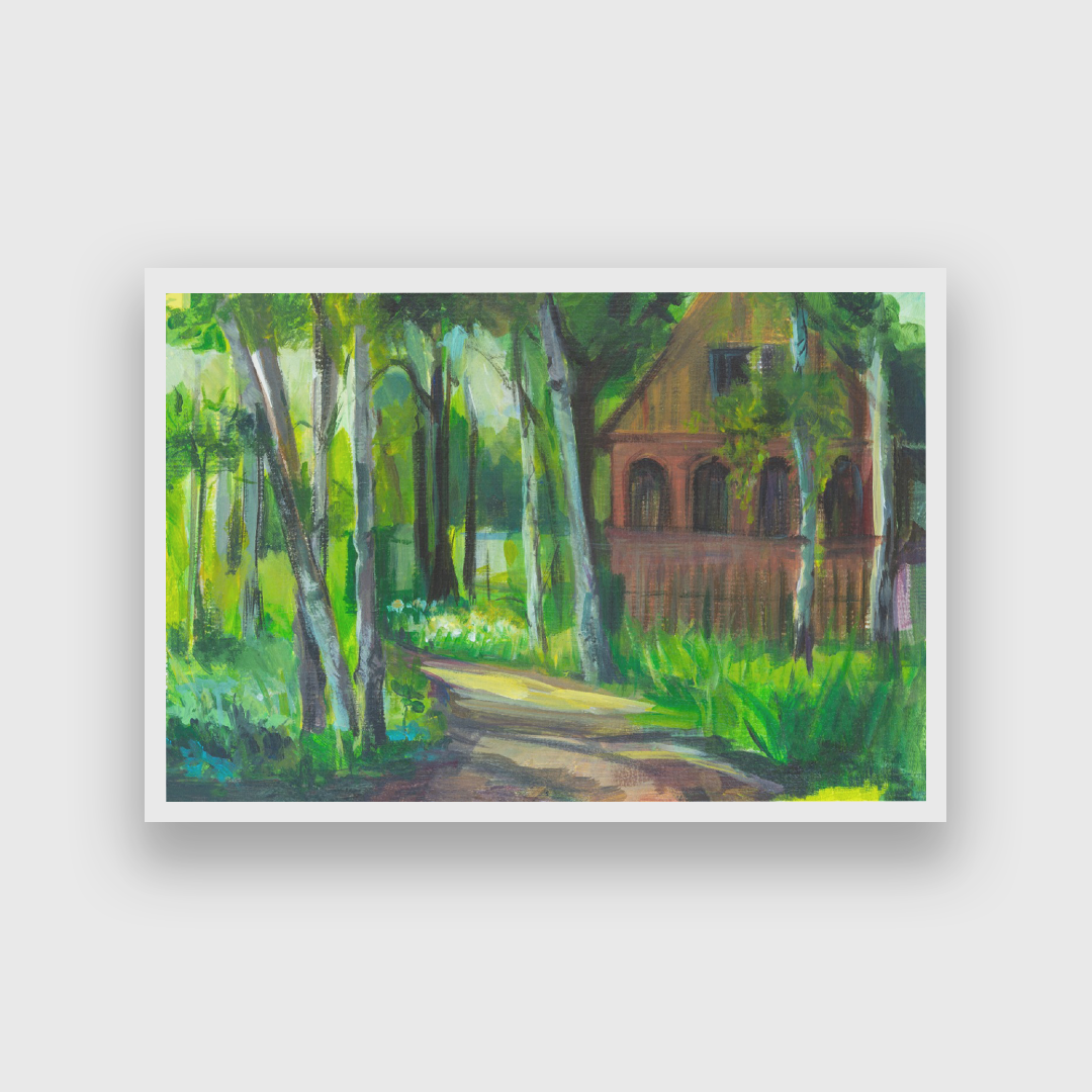 Green Spring Landscape Birch Painting 3 : 2 Horizontal Premium Wall Art Canvas by MeriDeewar