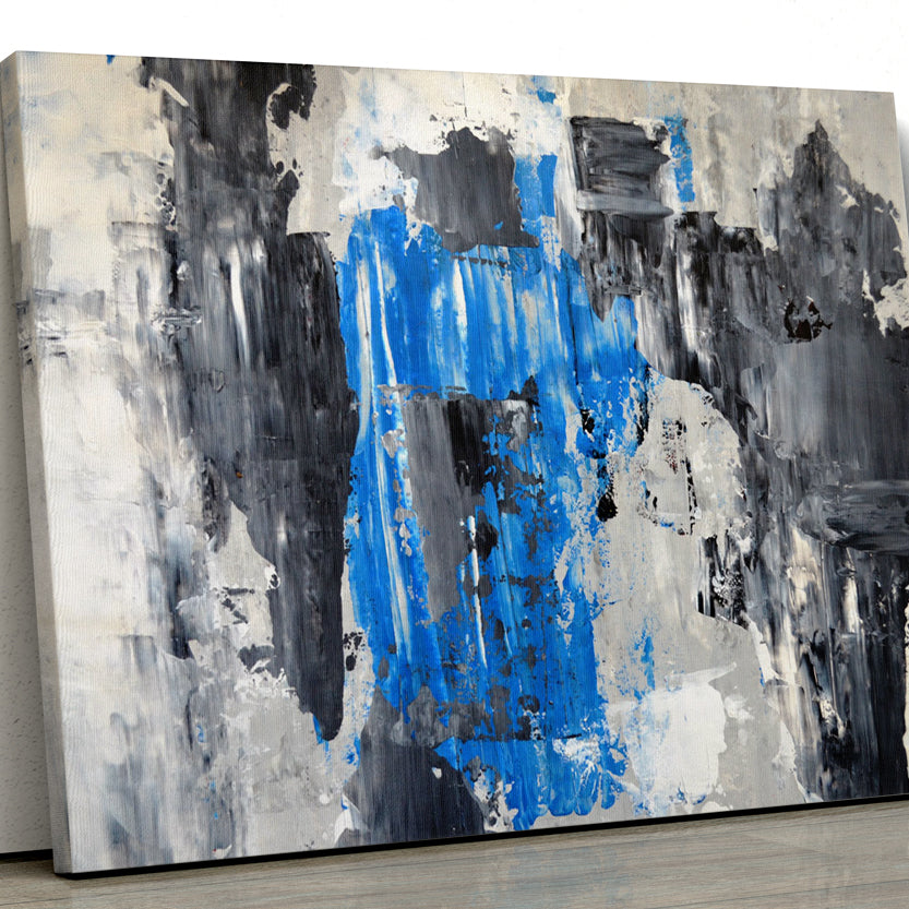 Grey Blue Abstract Paintings 4 : 3 Horizontal Premium Wall Art Canvas by MeriDeewar