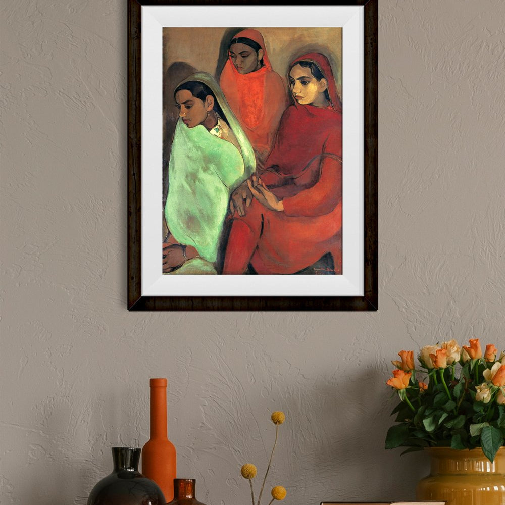 Group of Three Girls Painting - Meri Deewar 4 X 5.5 Vertical Premium Wall Art Canvas by MeriDeewar