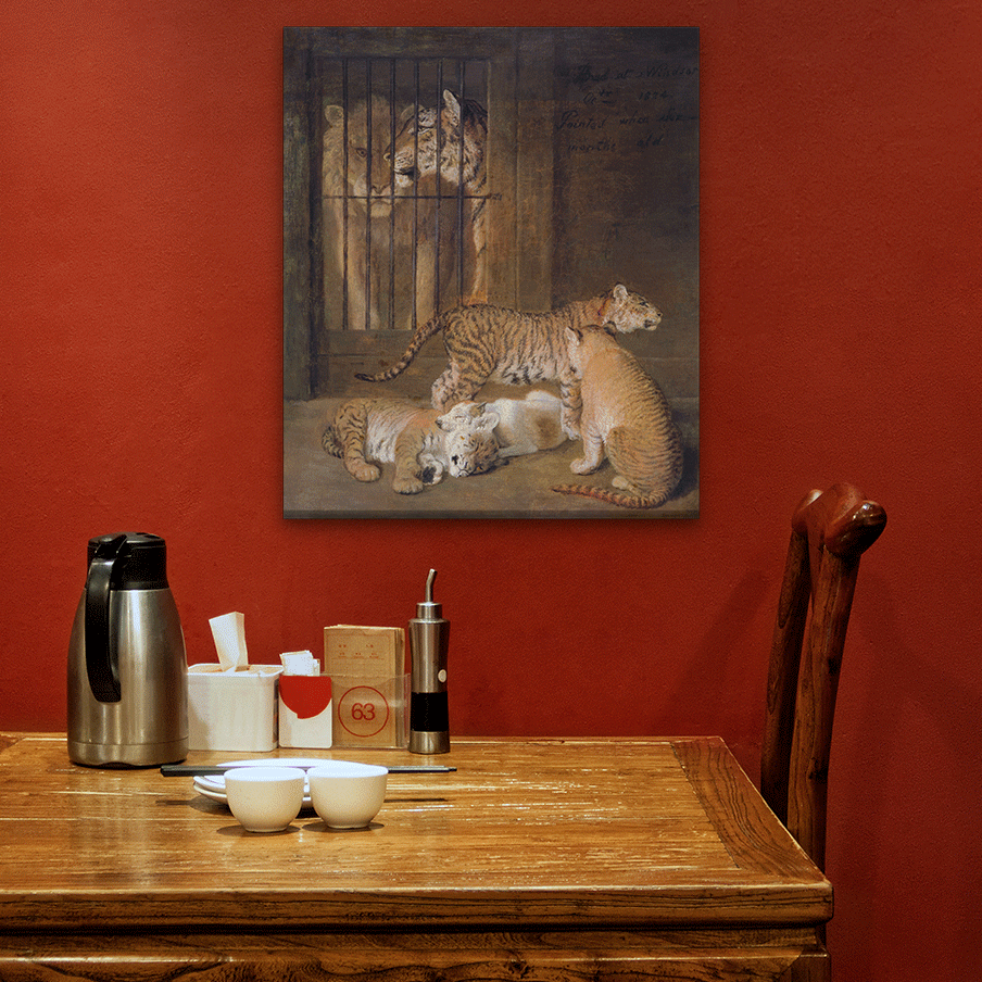 Group of Whelps Bred between a Lion and a Tigress Painting 5 : 6 Vertical Premium Wall Art Canvas by MeriDeewar
