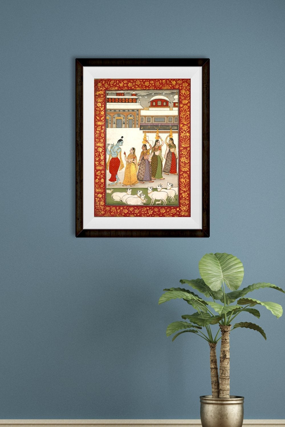 Gujari Ragini (Krishna With Gopis Playing The Flute) Painting - Meri Deewar 2 : 3 Vertical Premium Wall Art Canvas by MeriDeewar