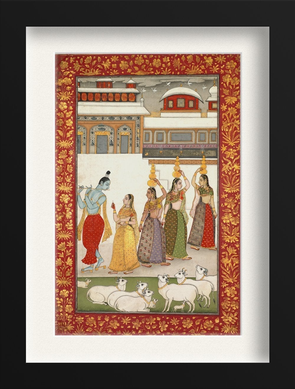 Gujari Ragini (Krishna With Gopis Playing The Flute) Painting - Meri Deewar 2 : 3 Vertical Premium Wall Art Canvas by MeriDeewar