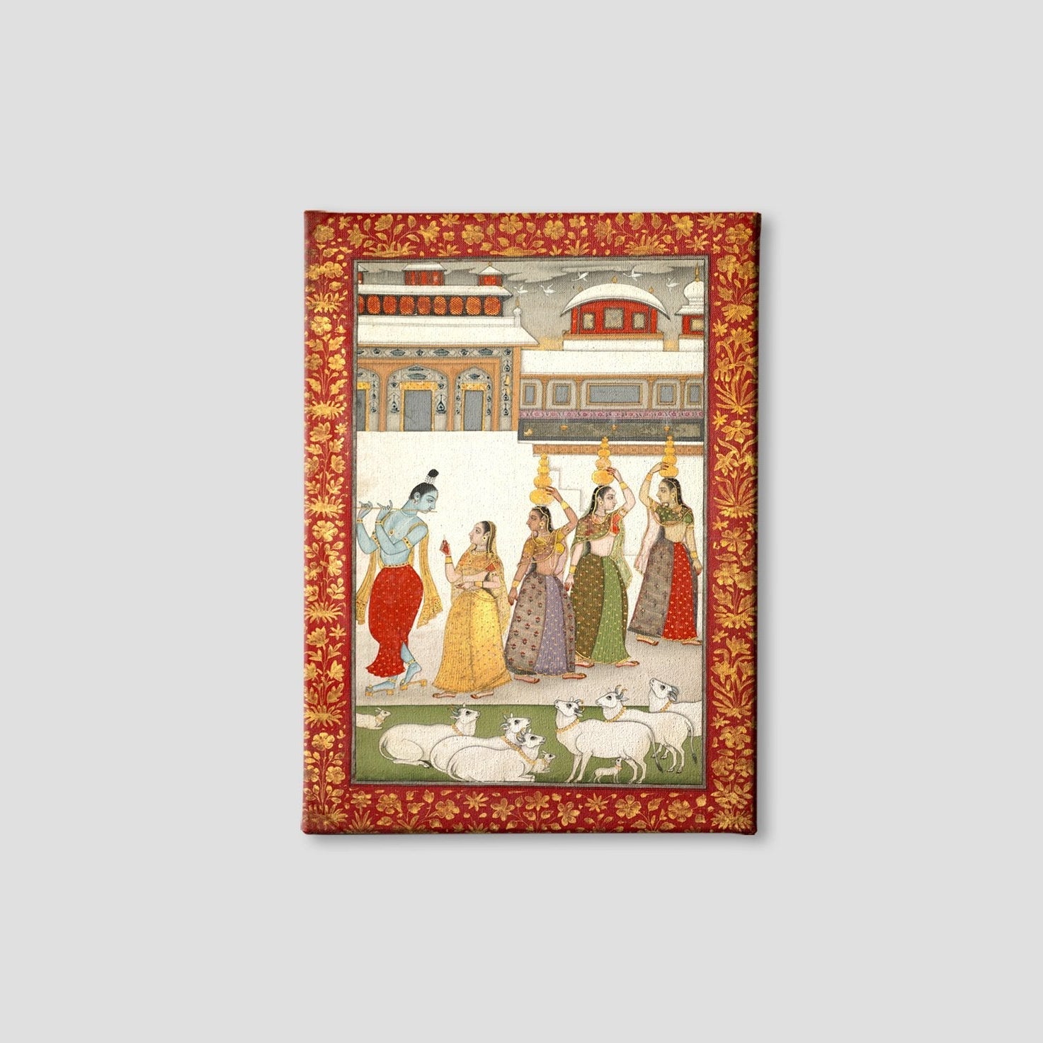 Gujari Ragini (Krishna With Gopis Playing The Flute) Painting - Meri Deewar 2 : 3 Vertical Premium Wall Art Canvas by MeriDeewar
