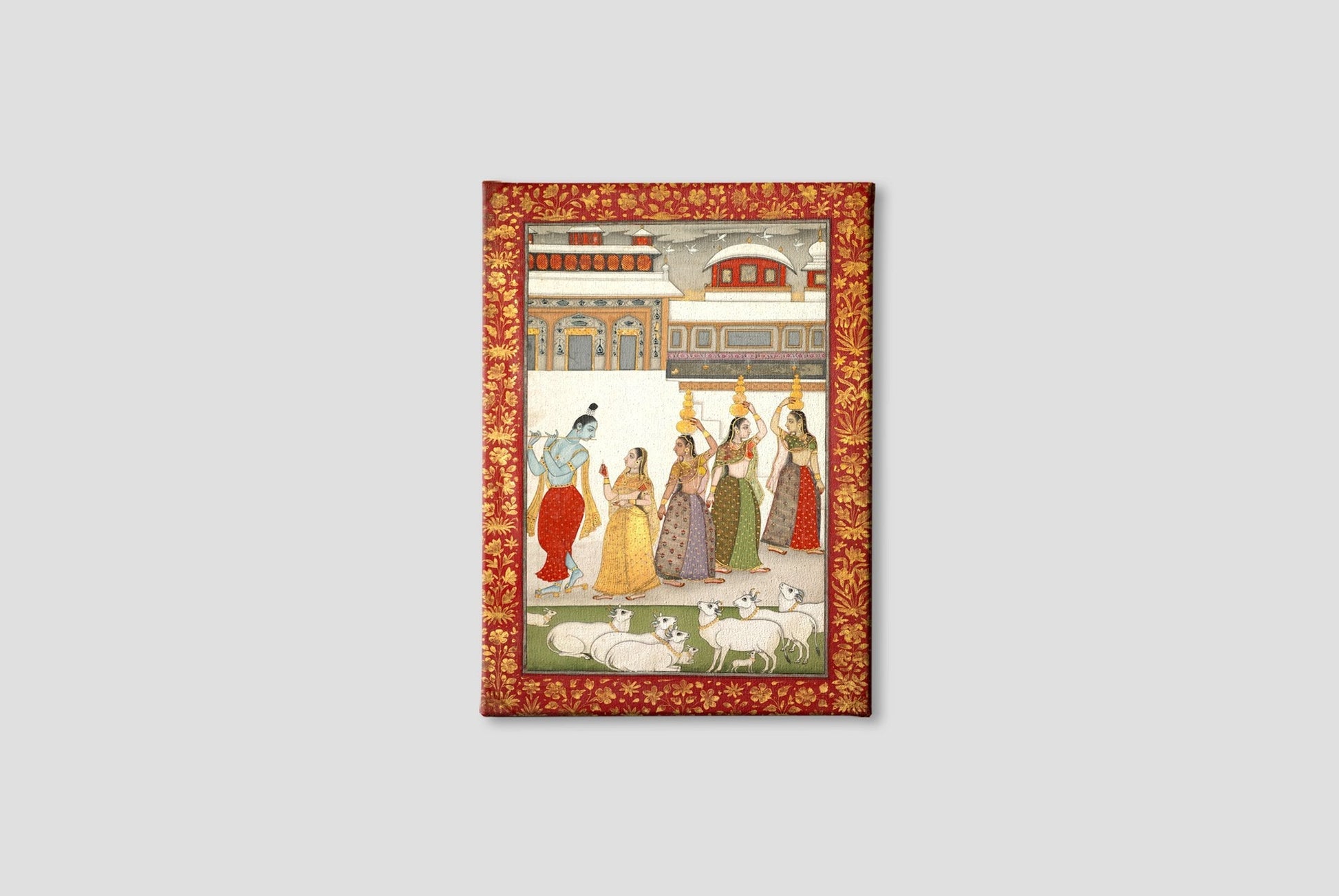 Gujari Ragini (Krishna With Gopis Playing The Flute) Painting - Meri Deewar 2 : 3 Vertical Premium Wall Art Canvas by MeriDeewar