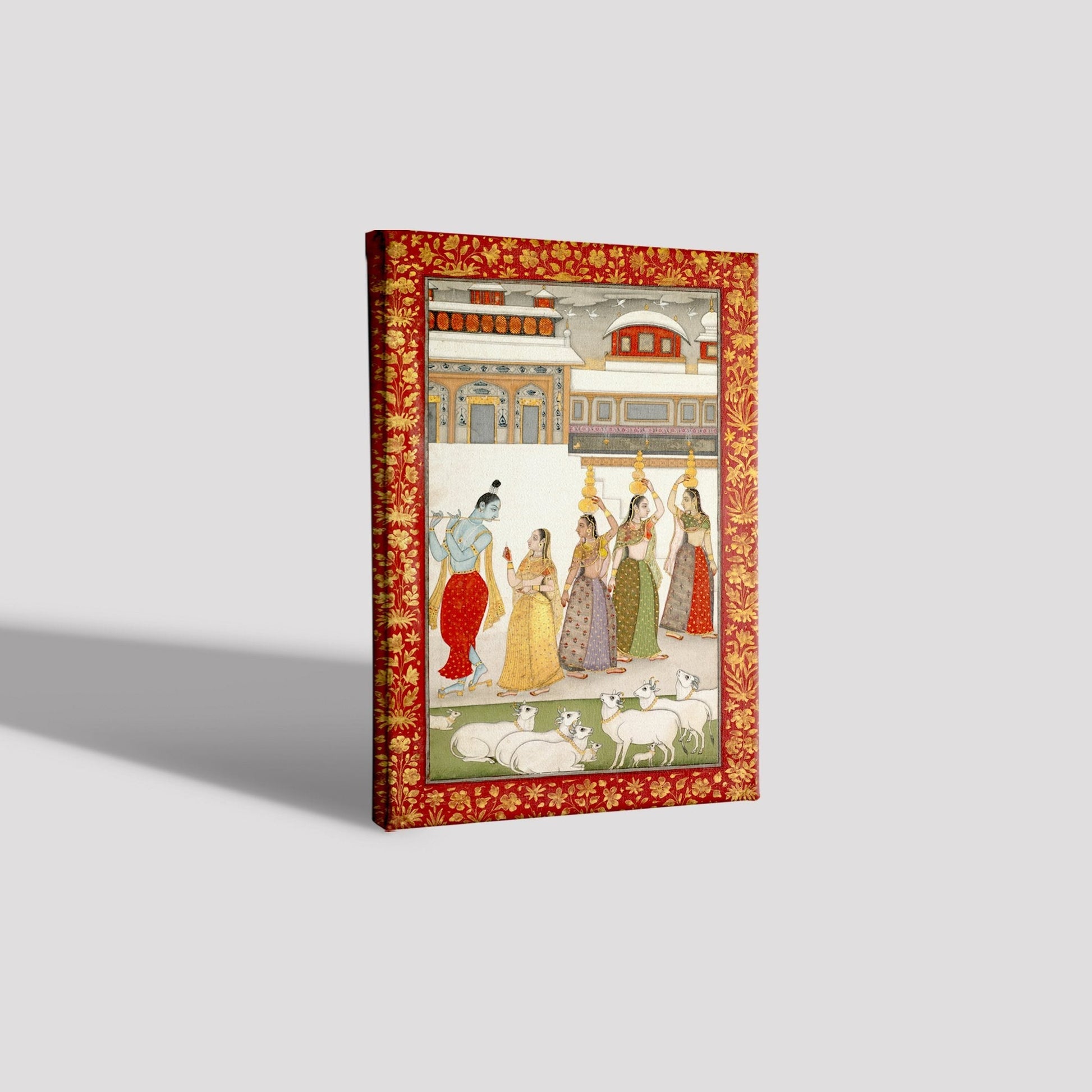 Gujari Ragini (Krishna With Gopis Playing The Flute) Painting - Meri Deewar 2 : 3 Vertical Premium Wall Art Canvas by MeriDeewar