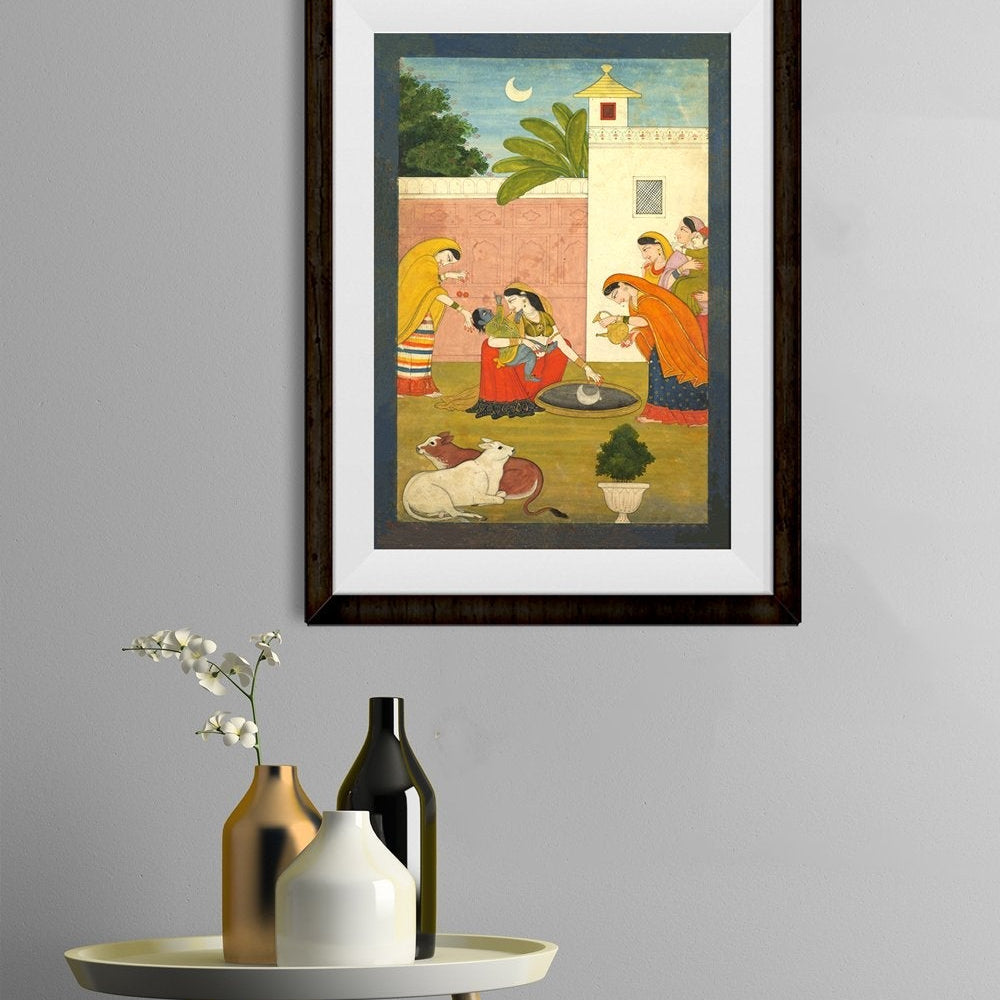 Guler Painting Krishna Reaching For The Moon Painting - Meri Deewar 2 : 3 Vertical Premium Wall Art Canvas by MeriDeewar