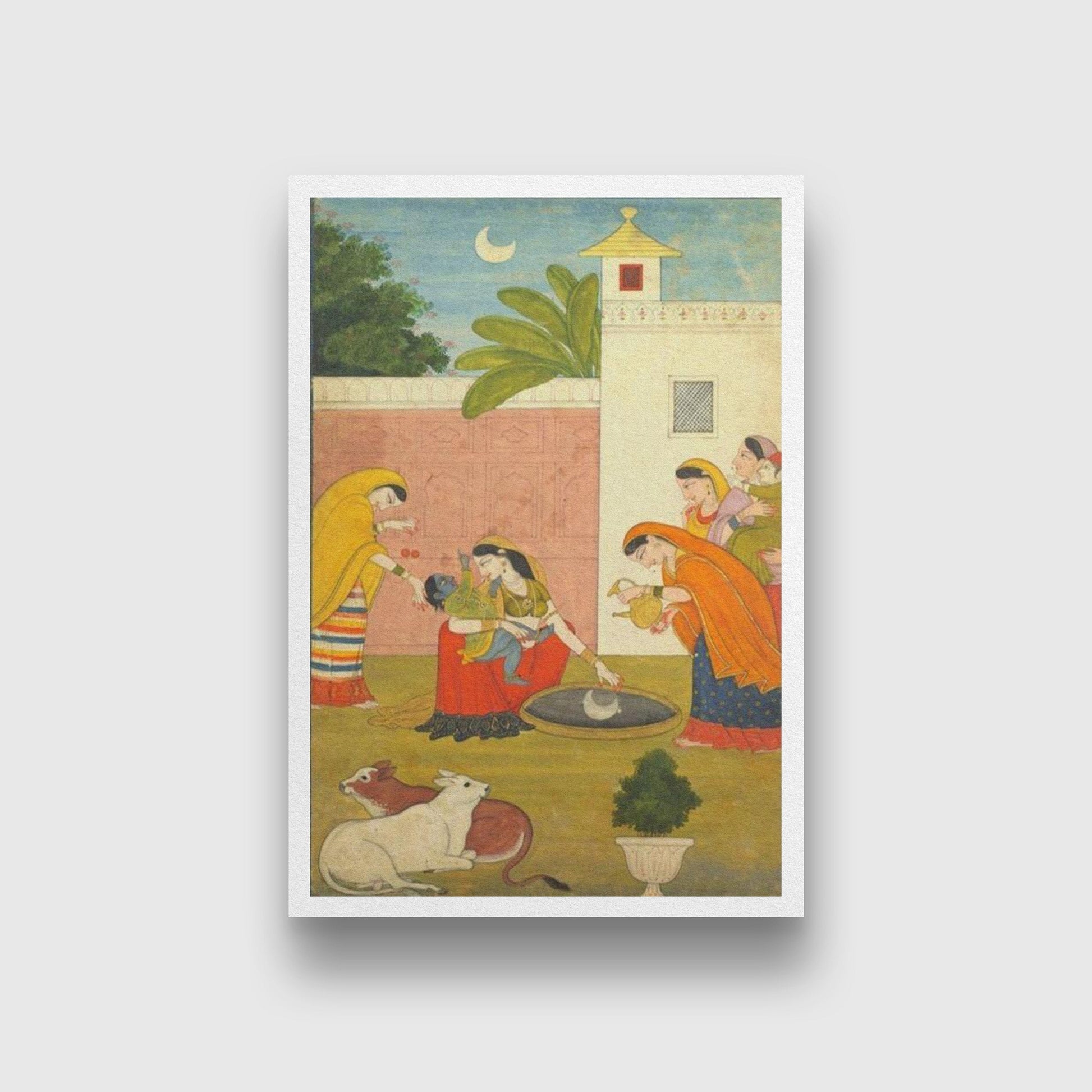 Guler Painting Krishna Reaching For The Moon Painting - Meri Deewar 2 : 3 Vertical Premium Wall Art Canvas by MeriDeewar