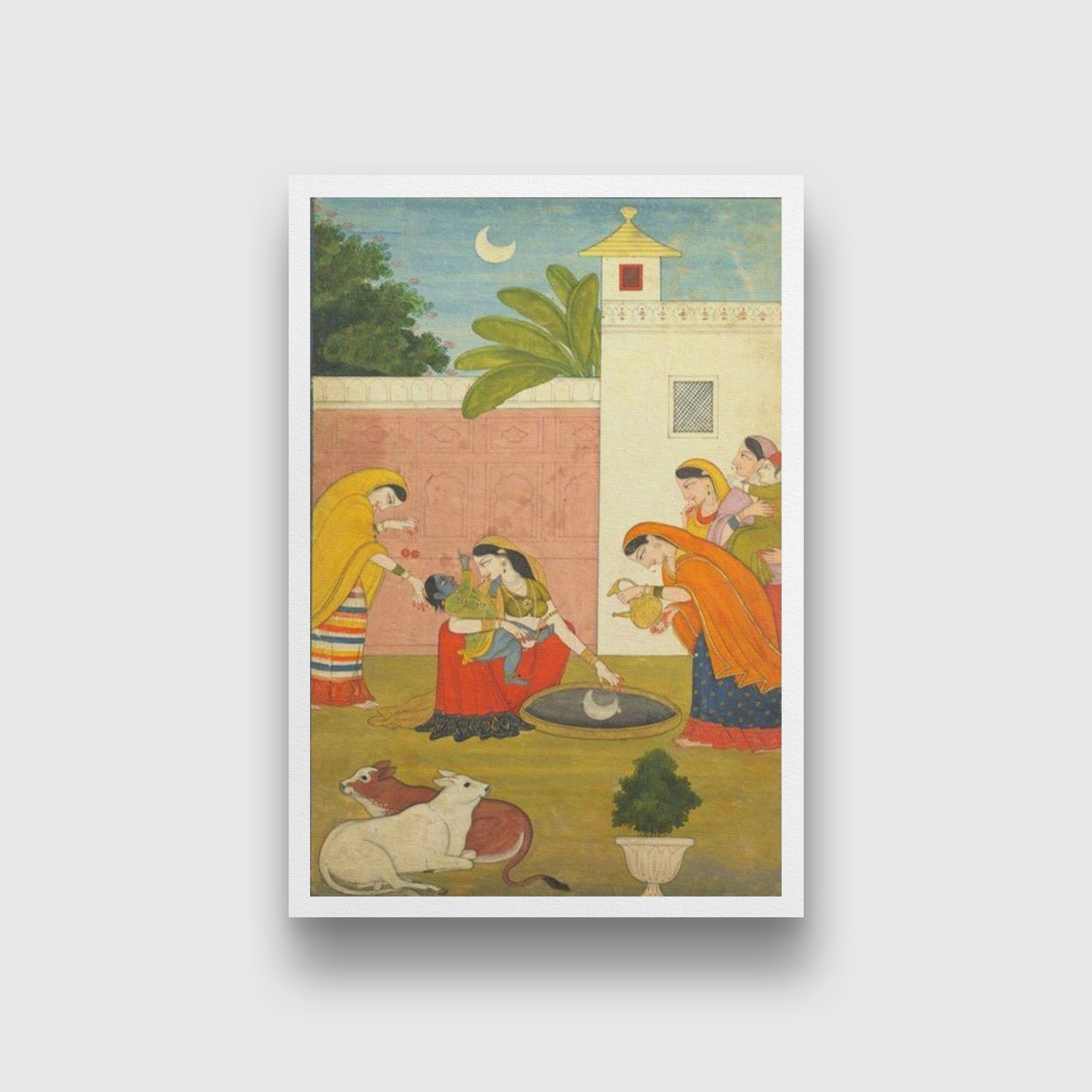 Guler Painting Krishna Reaching For The Moon Painting - Meri Deewar 2 : 3 Vertical Premium Wall Art Canvas by MeriDeewar