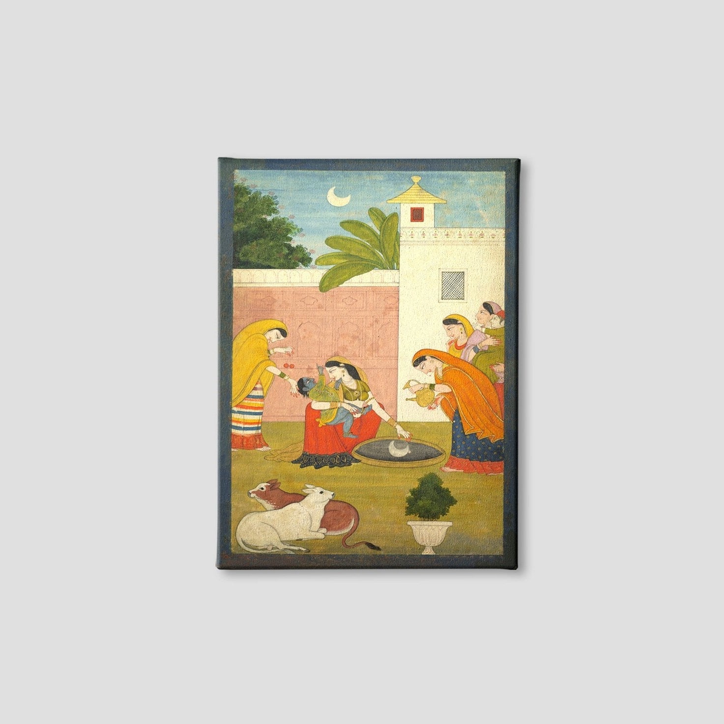 Guler Painting Krishna Reaching For The Moon Painting - Meri Deewar 2 : 3 Vertical Premium Wall Art Canvas by MeriDeewar