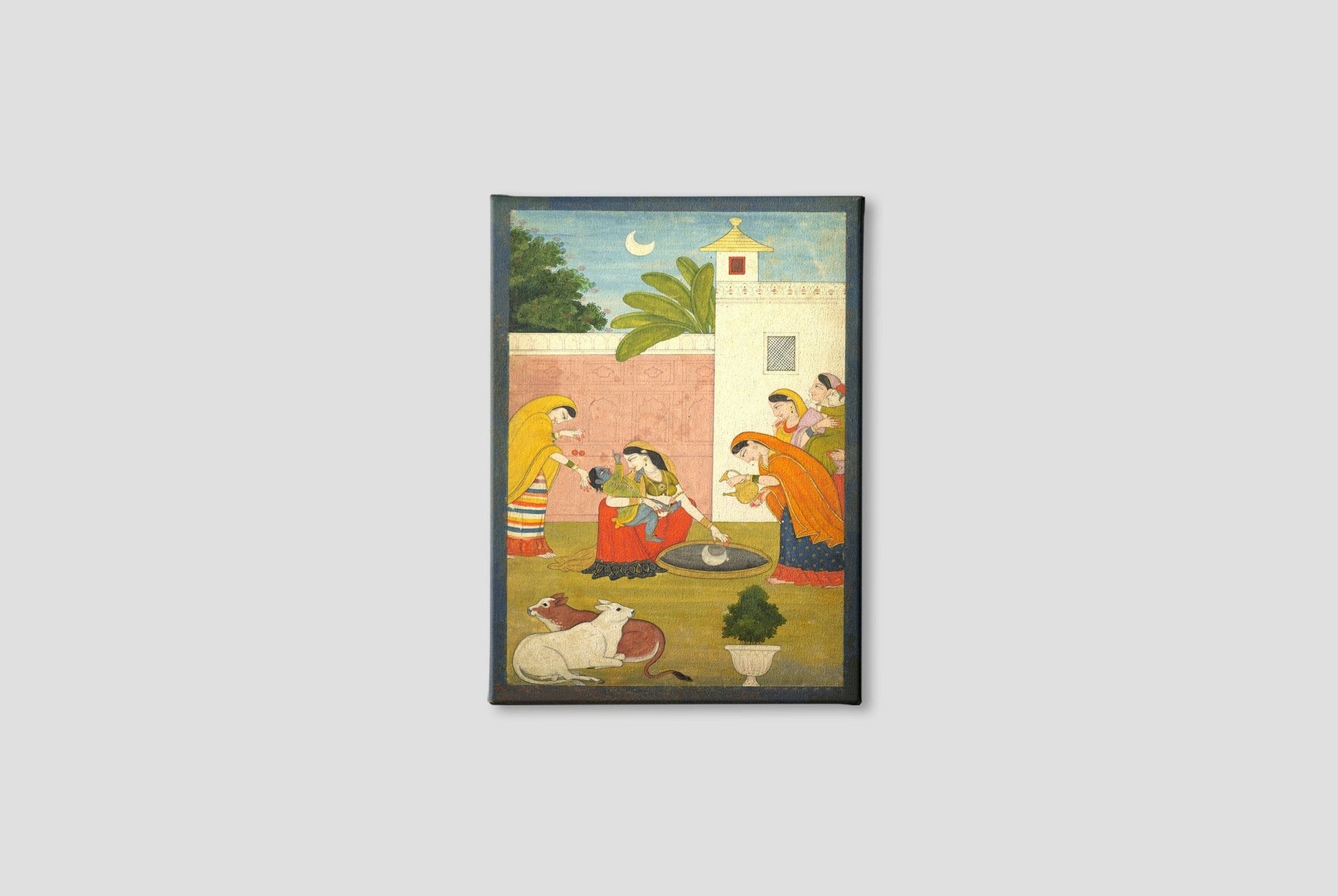 Guler Painting Krishna Reaching For The Moon Painting - Meri Deewar 2 : 3 Vertical Premium Wall Art Canvas by MeriDeewar