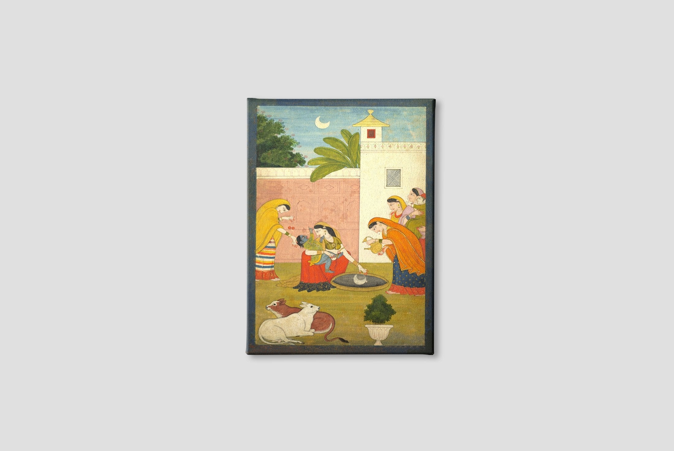 Guler Painting Krishna Reaching For The Moon Painting - Meri Deewar 2 : 3 Vertical Premium Wall Art Canvas by MeriDeewar