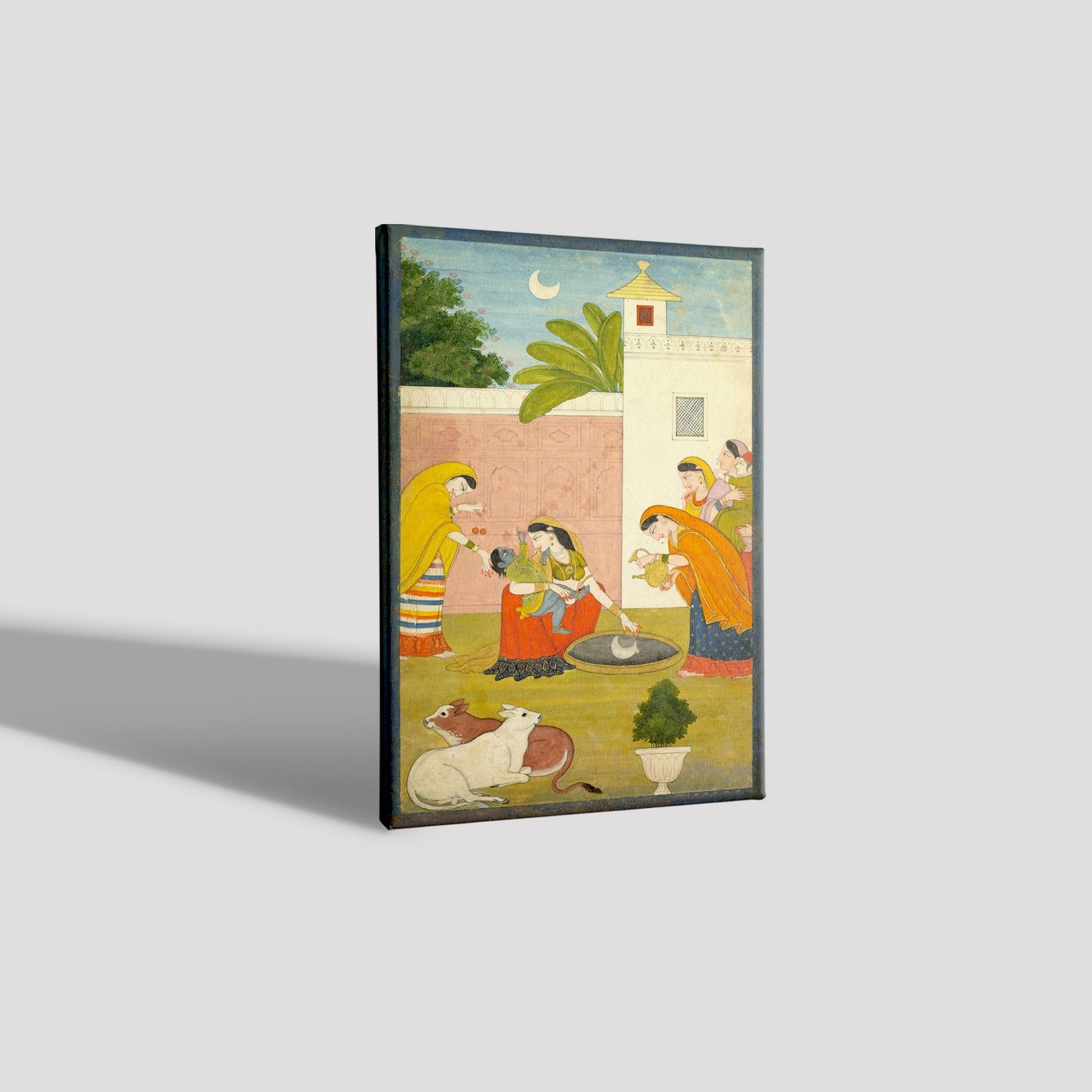 Guler Painting Krishna Reaching For The Moon Painting - Meri Deewar 2 : 3 Vertical Premium Wall Art Canvas by MeriDeewar