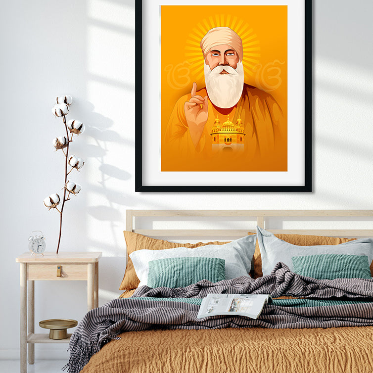 Guru Nanak Ji Painting 3 : 4 Vertical Premium Wall Art Canvas by MeriDeewar