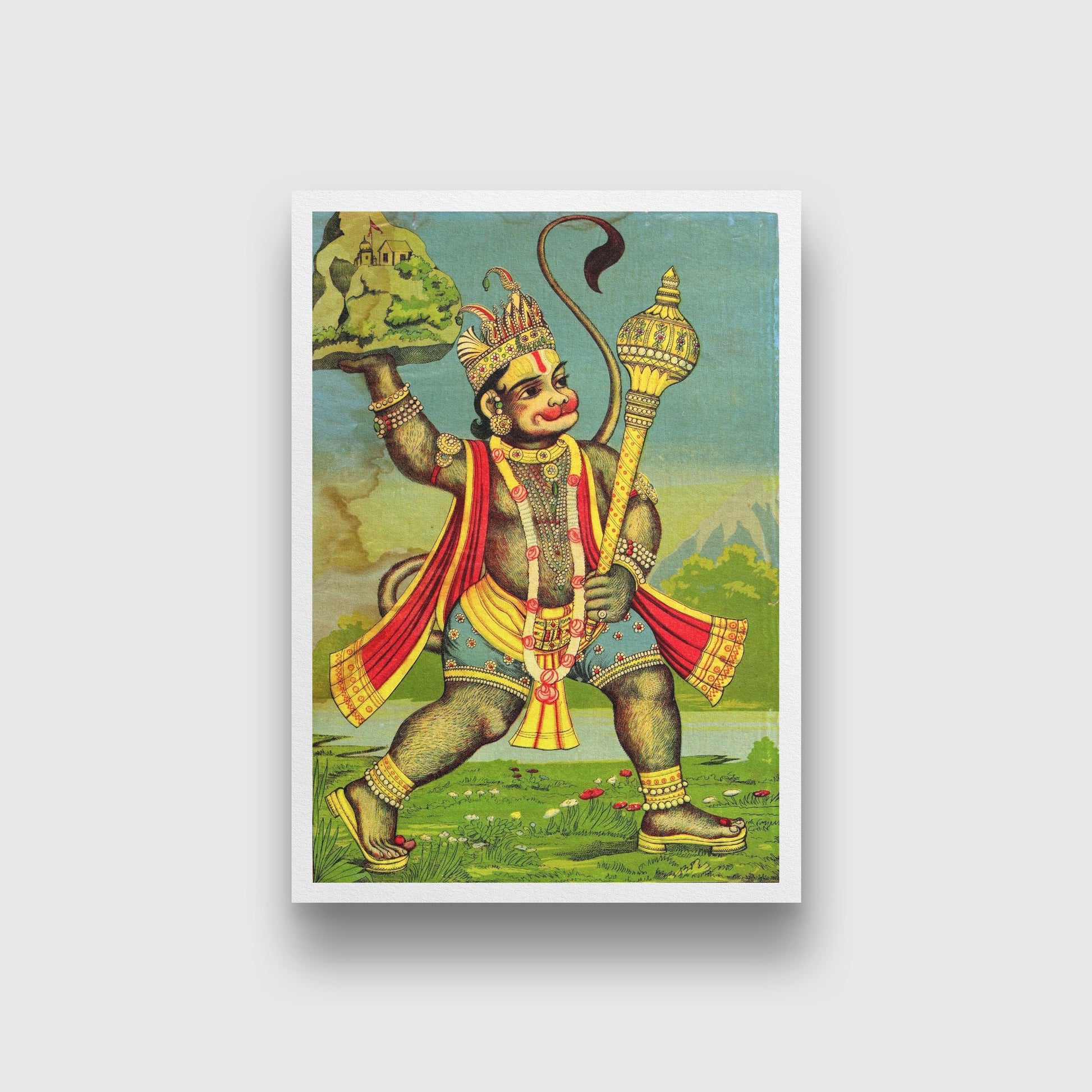 HANUMAN FETCHES THE HERB-BEARING MOUNTAIN Painting - Meri Deewar 2 : 3 Vertical Premium Wall Art Canvas by MeriDeewar