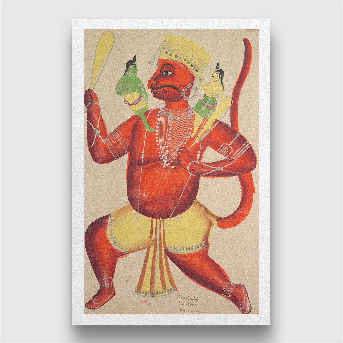 Hanuman with Rama and Lakshmana on his Shoulders Painting 1 : 2 Vertical Premium Wall Art Canvas by MeriDeewar