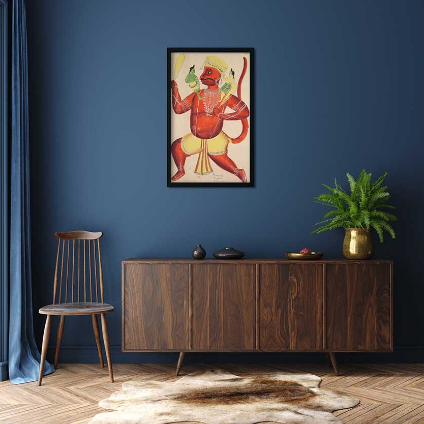 Hanuman with Rama and Lakshmana on his Shoulders Painting 1 : 2 Vertical Premium Wall Art Canvas by MeriDeewar