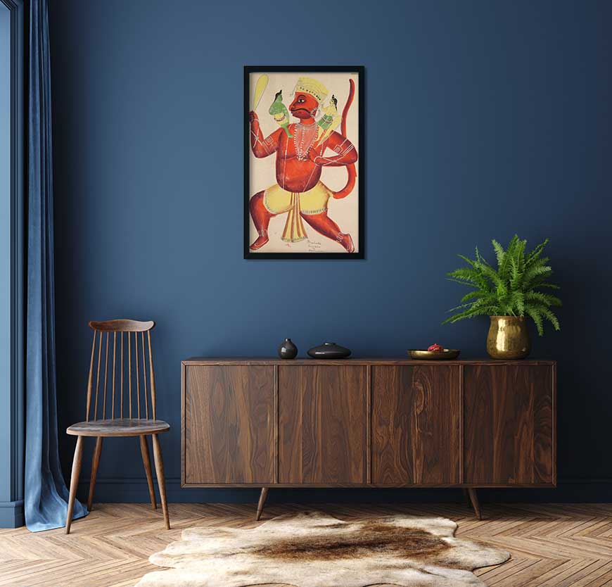 Hanuman with Rama and Lakshmana on his Shoulders Painting 1 : 2 Vertical Premium Wall Art Canvas by MeriDeewar
