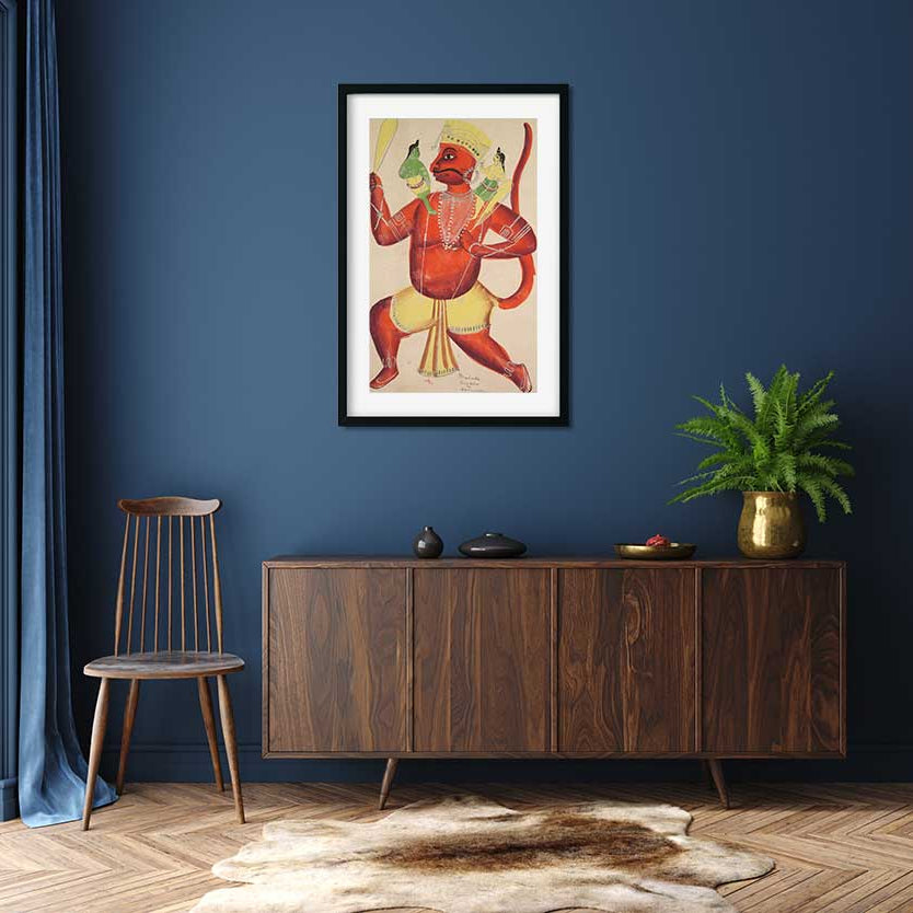 Hanuman with Rama and Lakshmana on his Shoulders Painting 1 : 2 Vertical Premium Wall Art Canvas by MeriDeewar