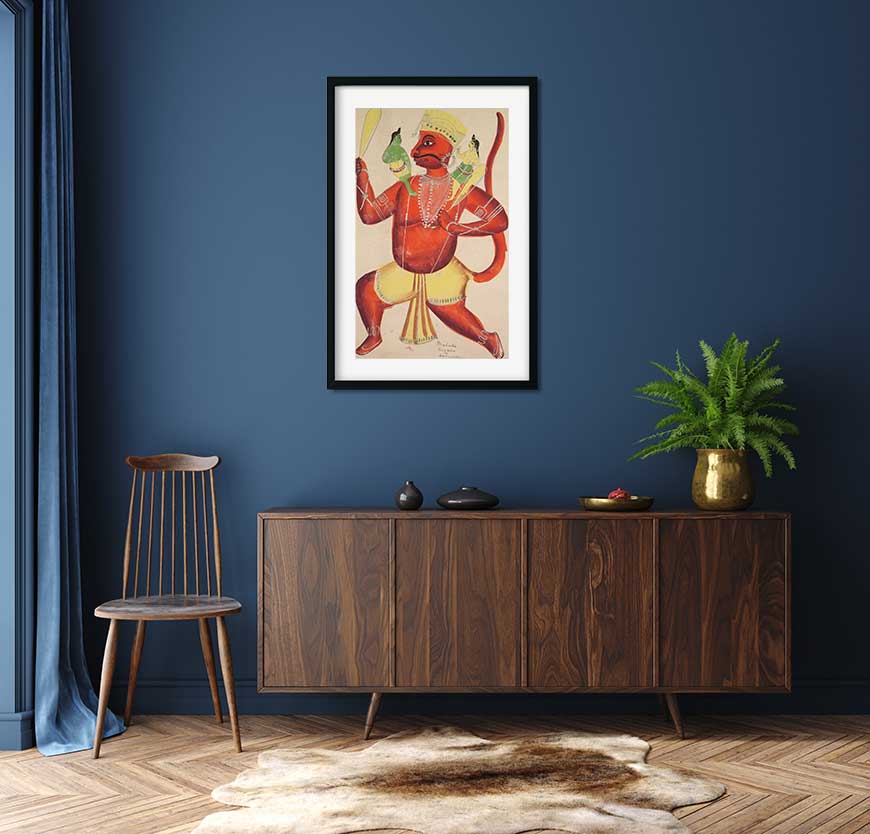 Hanuman with Rama and Lakshmana on his Shoulders Painting 1 : 2 Vertical Premium Wall Art Canvas by MeriDeewar