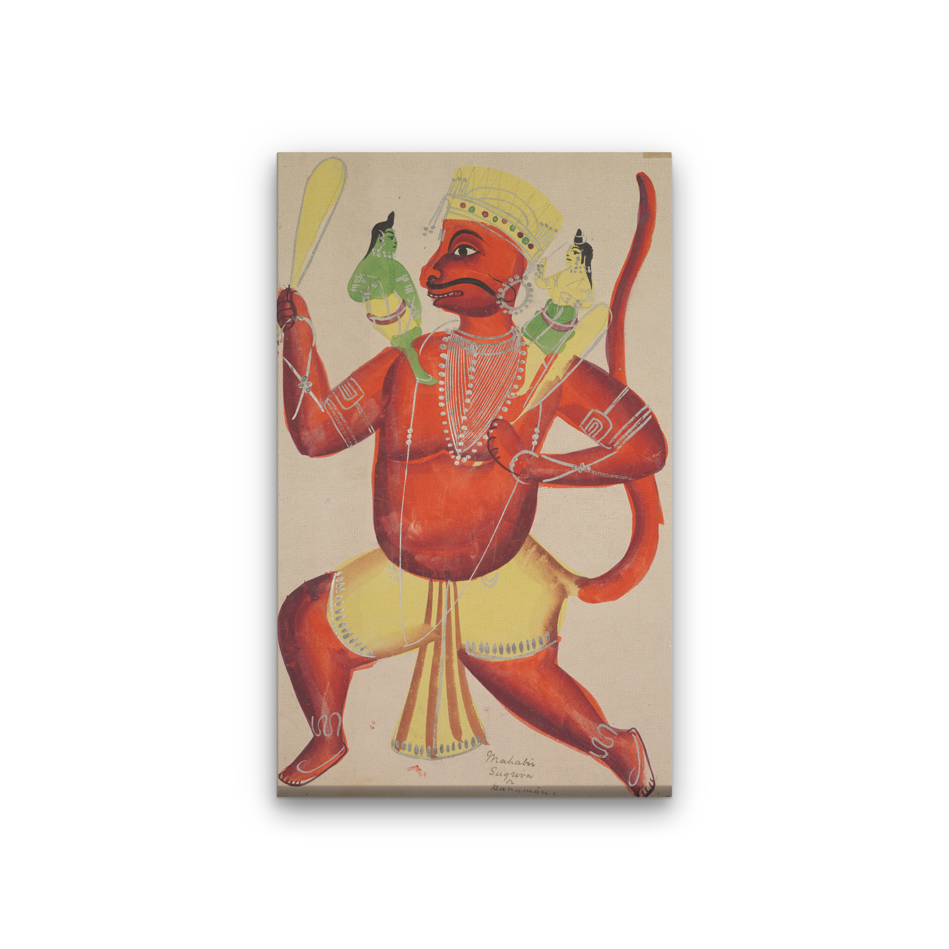 Hanuman with Rama and Lakshmana on his Shoulders Painting 1 : 2 Vertical Premium Wall Art Canvas by MeriDeewar