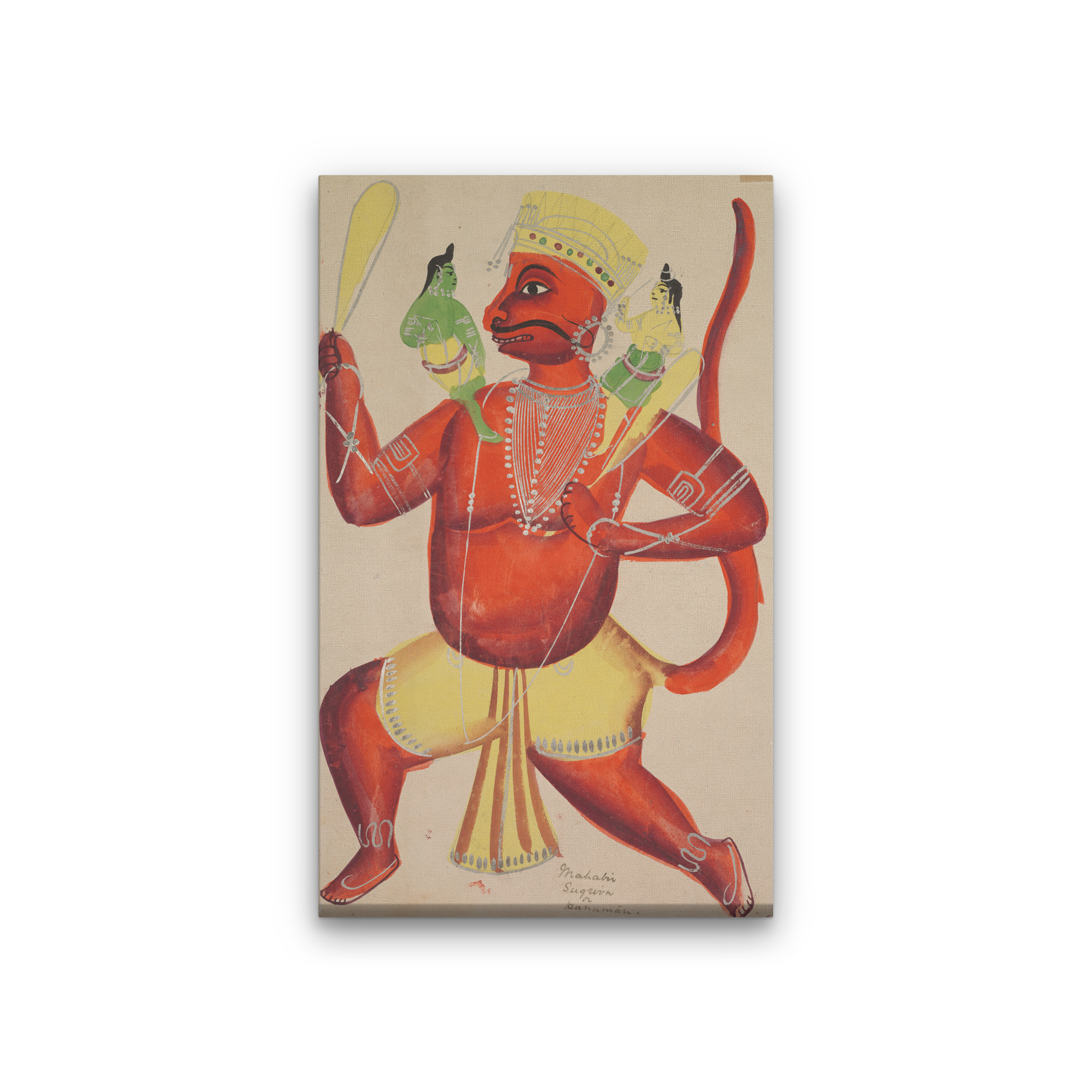 Hanuman with Rama and Lakshmana on his Shoulders Painting 1 : 2 Vertical Premium Wall Art Canvas by MeriDeewar
