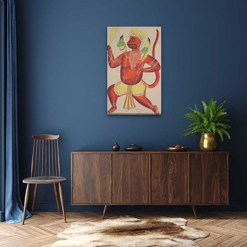 Hanuman with Rama and Lakshmana on his Shoulders Painting 1 : 2 Vertical Premium Wall Art Canvas by MeriDeewar