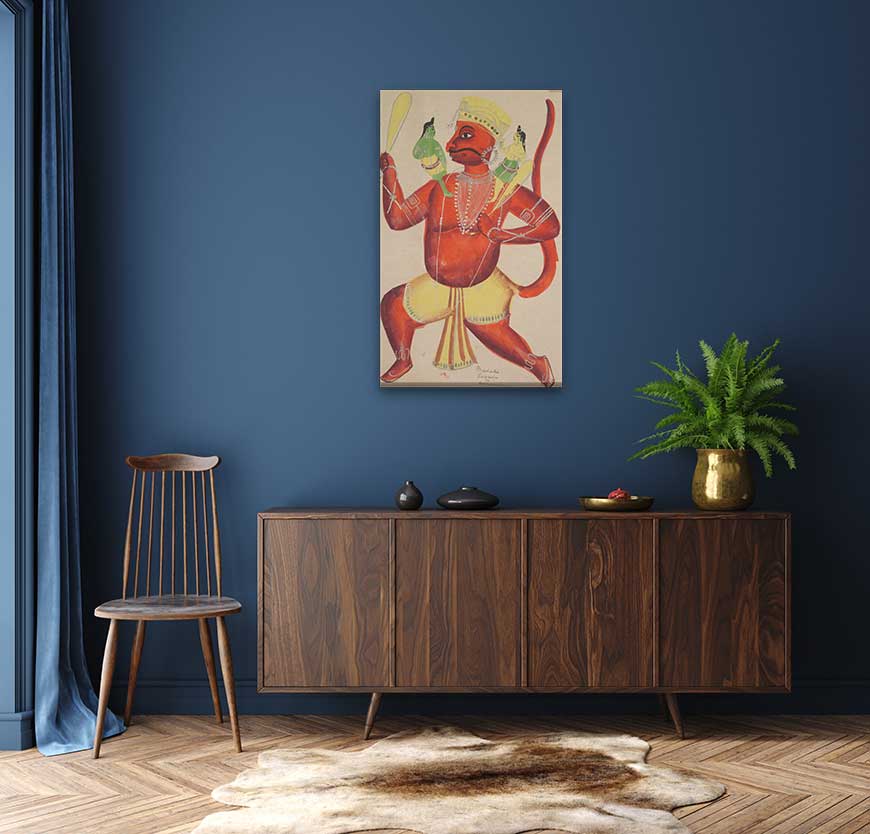 Hanuman with Rama and Lakshmana on his Shoulders Painting 1 : 2 Vertical Premium Wall Art Canvas by MeriDeewar