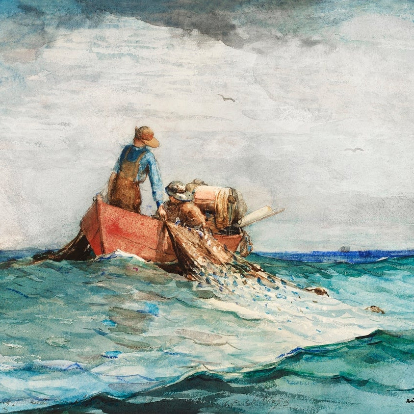 Hauling in the Nets painting - Meri Deewar 3 : 2 Horizontal Premium Wall Art Canvas by MeriDeewar