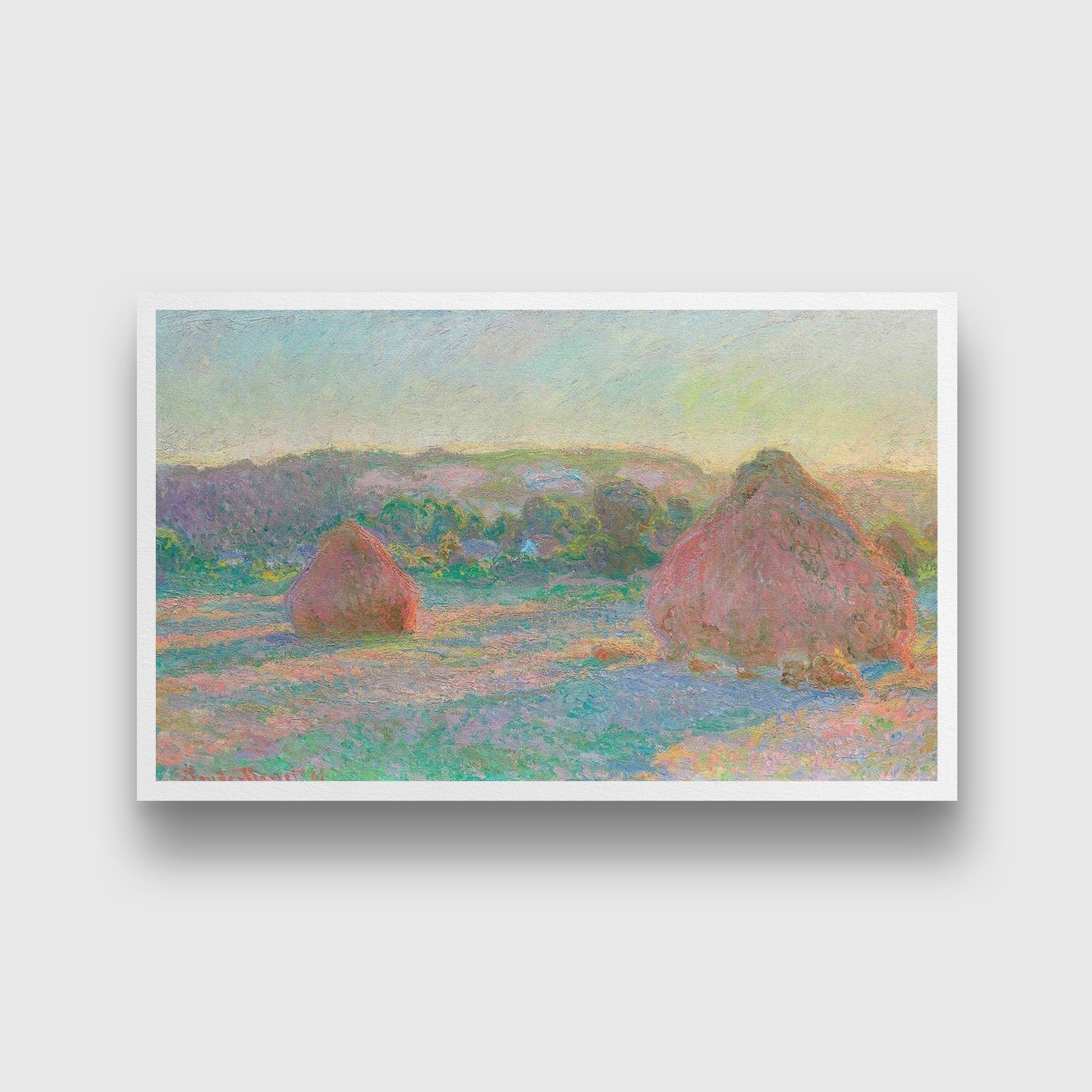 Haystacks End of Summer by Claude Monet Painting - Meri Deewar 3 : 2 Horizontal Premium Wall Art Canvas by MeriDeewar