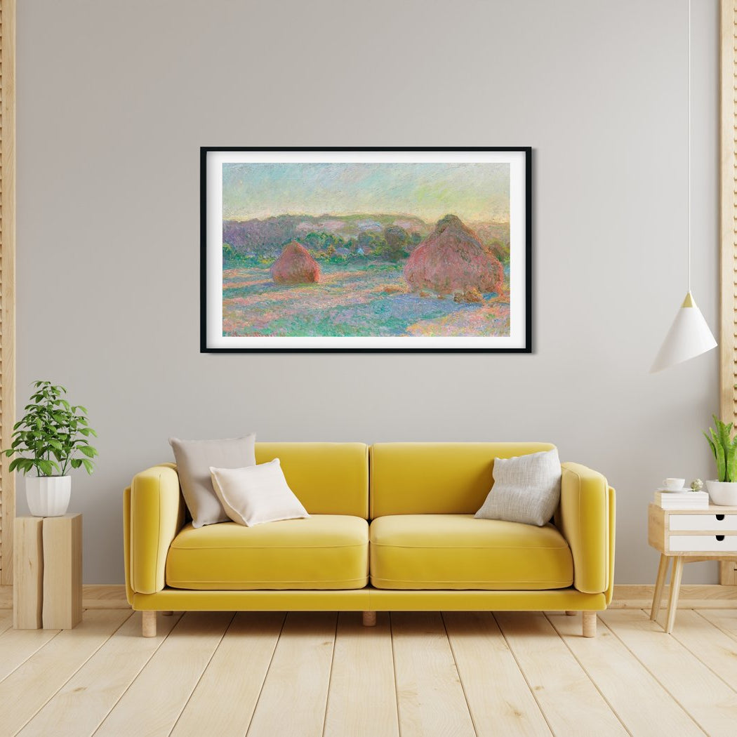 Haystacks End of Summer by Claude Monet Painting - Meri Deewar 3 : 2 Horizontal Premium Wall Art Canvas by MeriDeewar