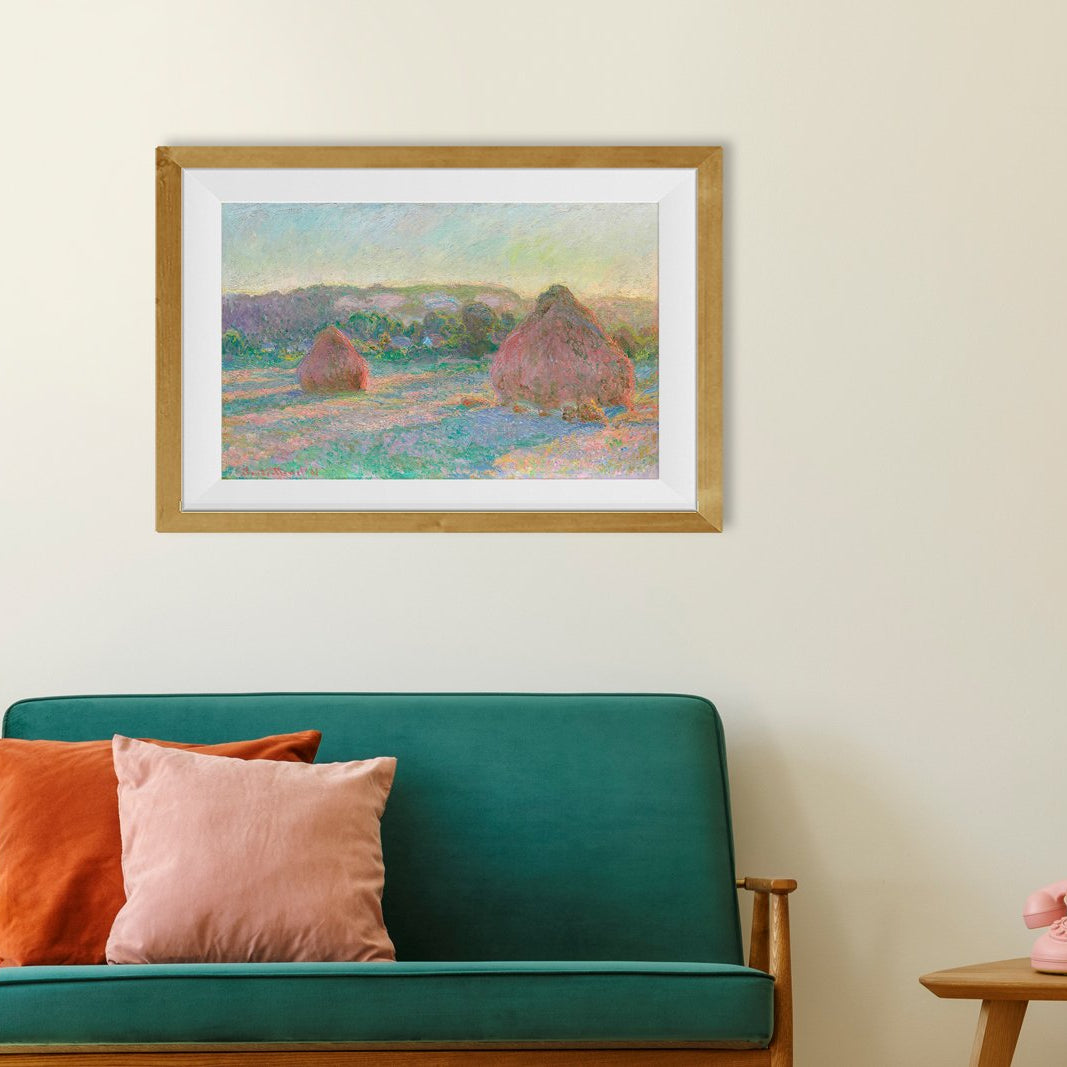 Haystacks End of Summer by Claude Monet Painting - Meri Deewar 3 : 2 Horizontal Premium Wall Art Canvas by MeriDeewar