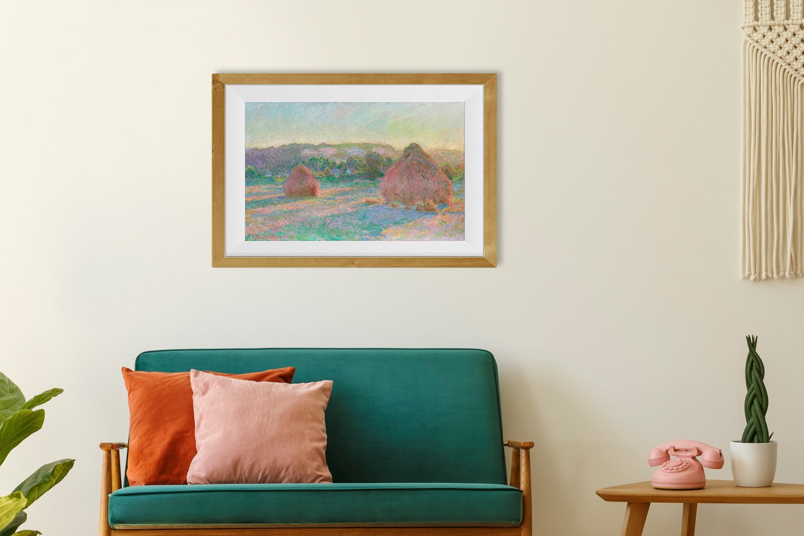 Haystacks End of Summer by Claude Monet Painting - Meri Deewar 3 : 2 Horizontal Premium Wall Art Canvas by MeriDeewar
