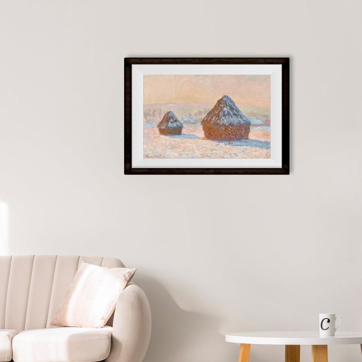 Haystacks Snow Effect ,By Claude Monet Painting - Meri Deewar 3 : 2 Horizontal Premium Wall Art Canvas by MeriDeewar