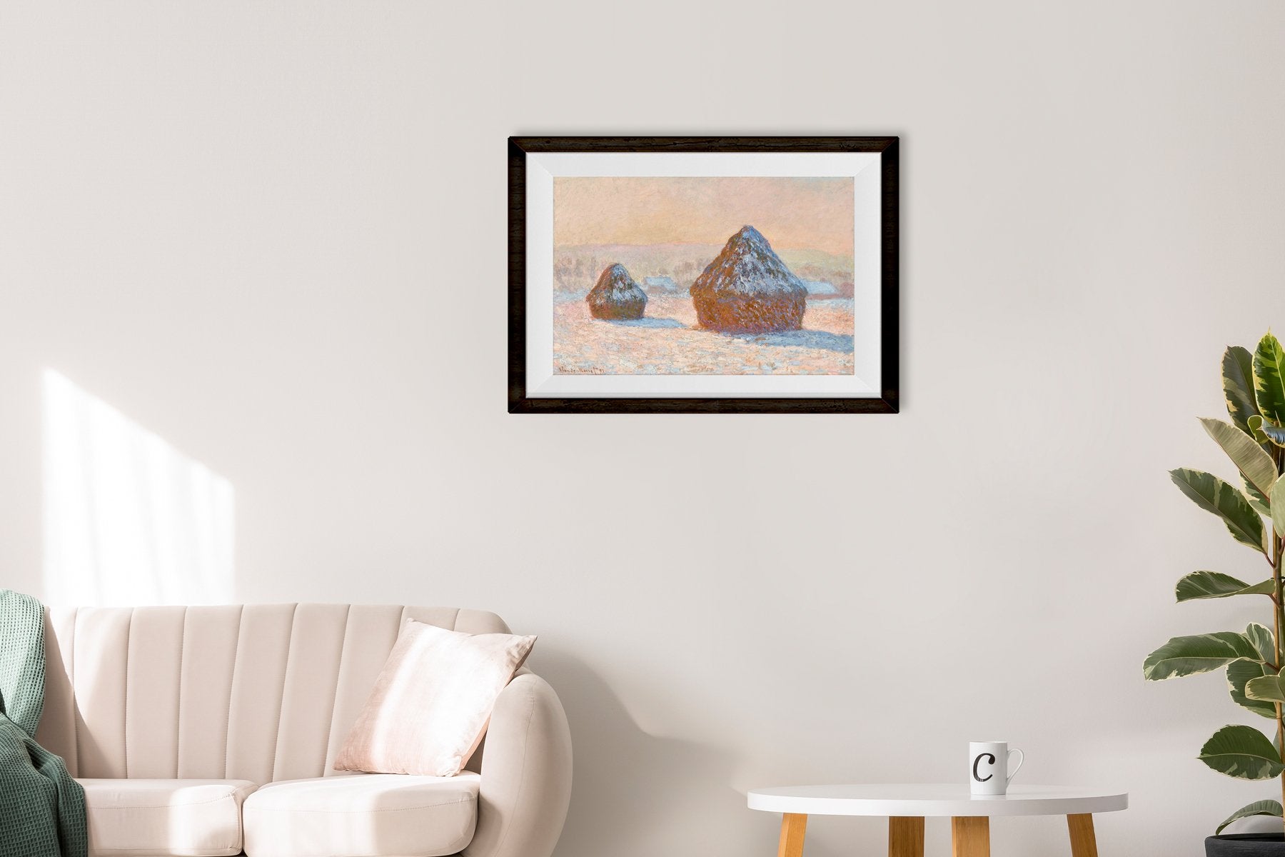 Haystacks Snow Effect ,By Claude Monet Painting - Meri Deewar 3 : 2 Horizontal Premium Wall Art Canvas by MeriDeewar
