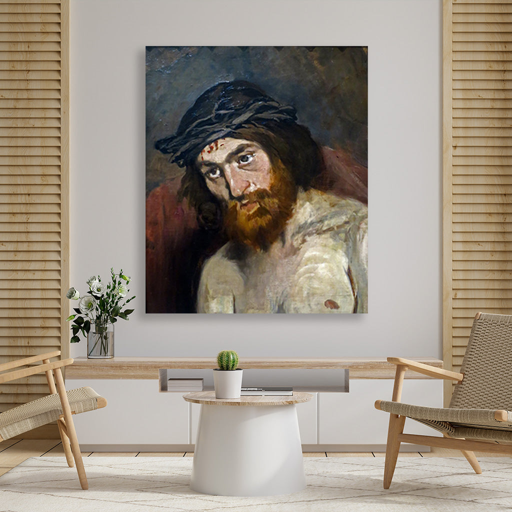head of Christ Painting - Meri Deewar 1 : 1 Square Premium Wall Art Canvas by MeriDeewar