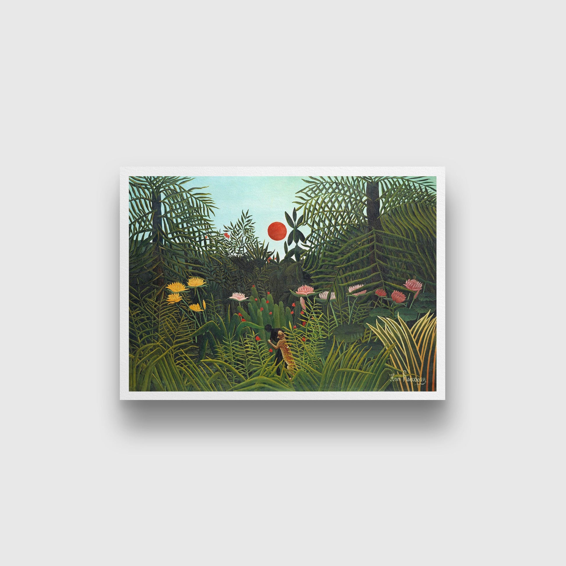 Henri Rousseau_s Virgin Forest with Sunset Painting - Meri Deewar 3 : 2 Horizontal Premium Wall Art Canvas by MeriDeewar