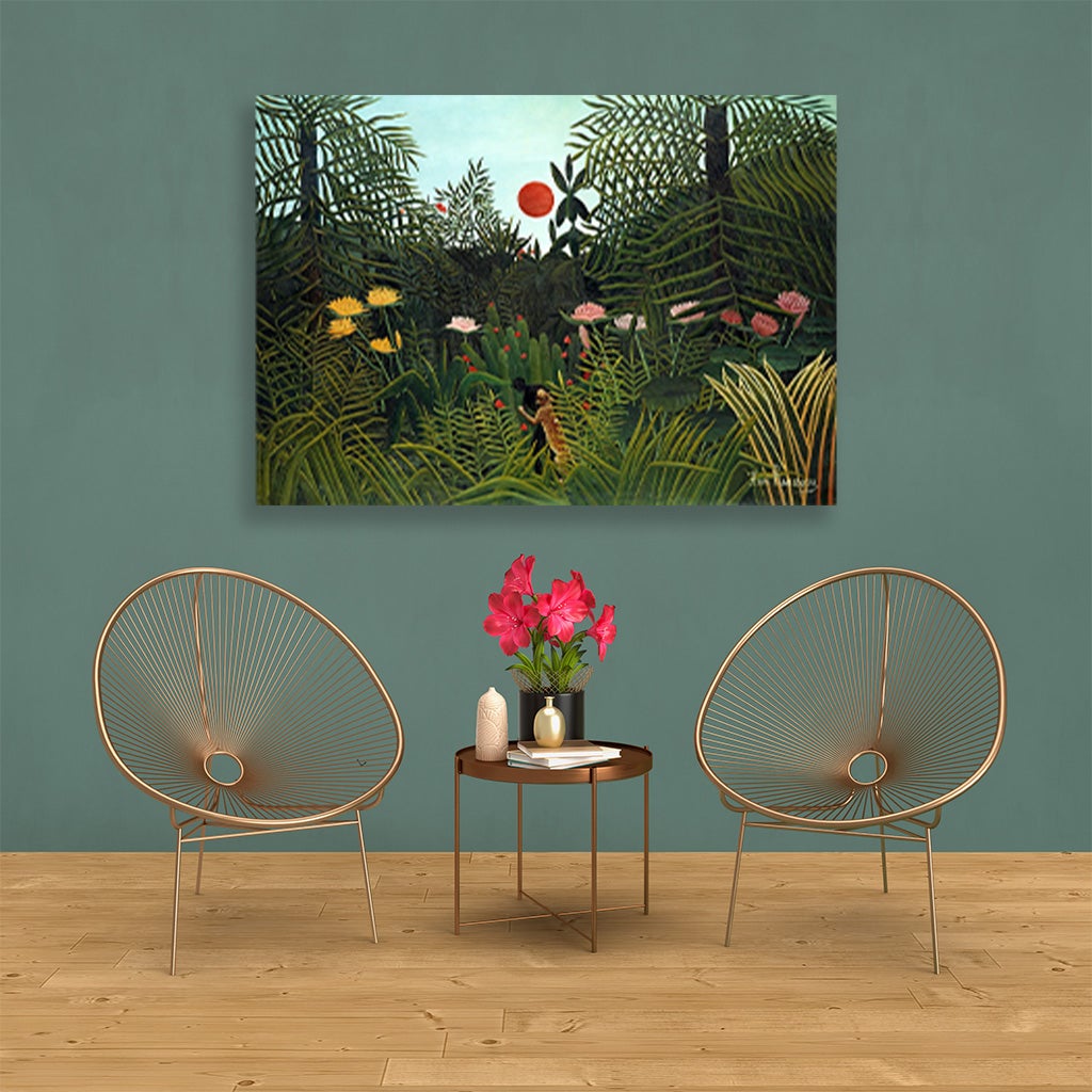 Henri Rousseau_s Virgin Forest with Sunset Painting - Meri Deewar 3 : 2 Horizontal Premium Wall Art Canvas by MeriDeewar