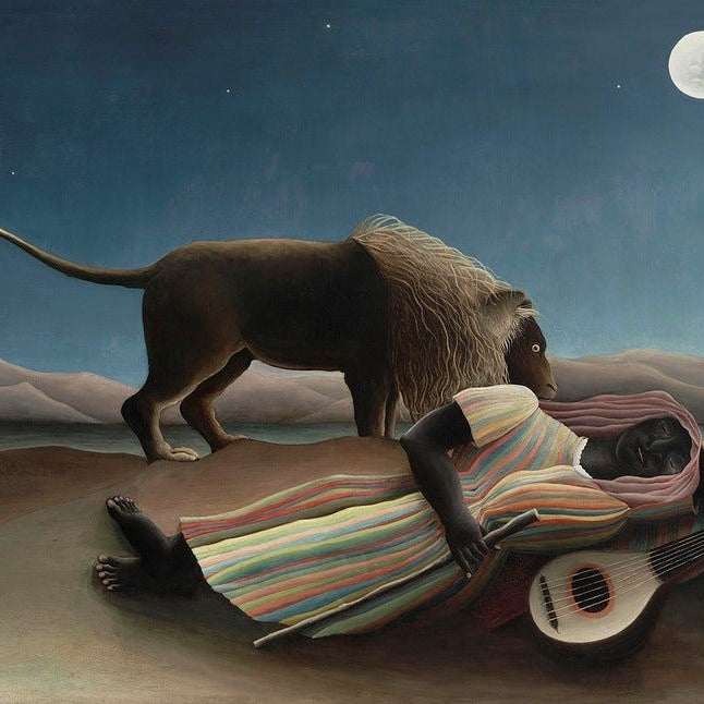 Henri Rousseaus The Sleeping Gypsy Painting - Meri Deewar 3 : 2 Horizontal Premium Wall Art Canvas by MeriDeewar