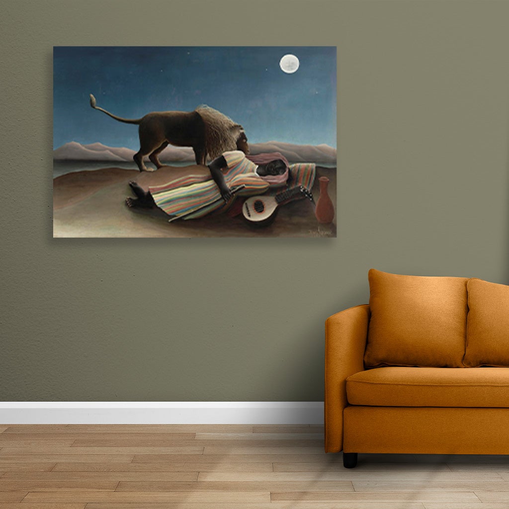 Henri Rousseaus The Sleeping Gypsy Painting - Meri Deewar 3 : 2 Horizontal Premium Wall Art Canvas by MeriDeewar