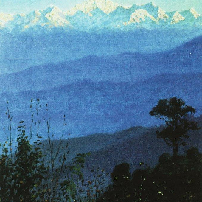 Himalayas in the evening Painting - Meri Deewar 2 : 3 Vertical Premium Wall Art Canvas by MeriDeewar