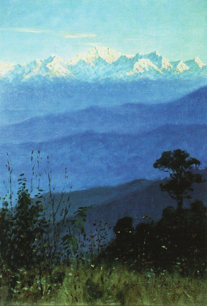 Himalayas in the evening Painting - Meri Deewar 2 : 3 Vertical Premium Wall Art Canvas by MeriDeewar