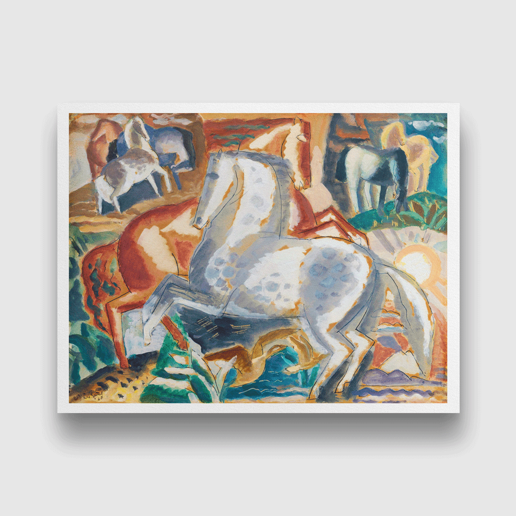 Horses in landscape Painting 4 : 3 Horizontal Premium Wall Art Canvas by MeriDeewar