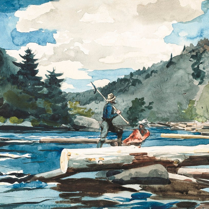 Hudson River Logging painting - Meri Deewar 3 : 2 Horizontal Premium Wall Art Canvas by MeriDeewar