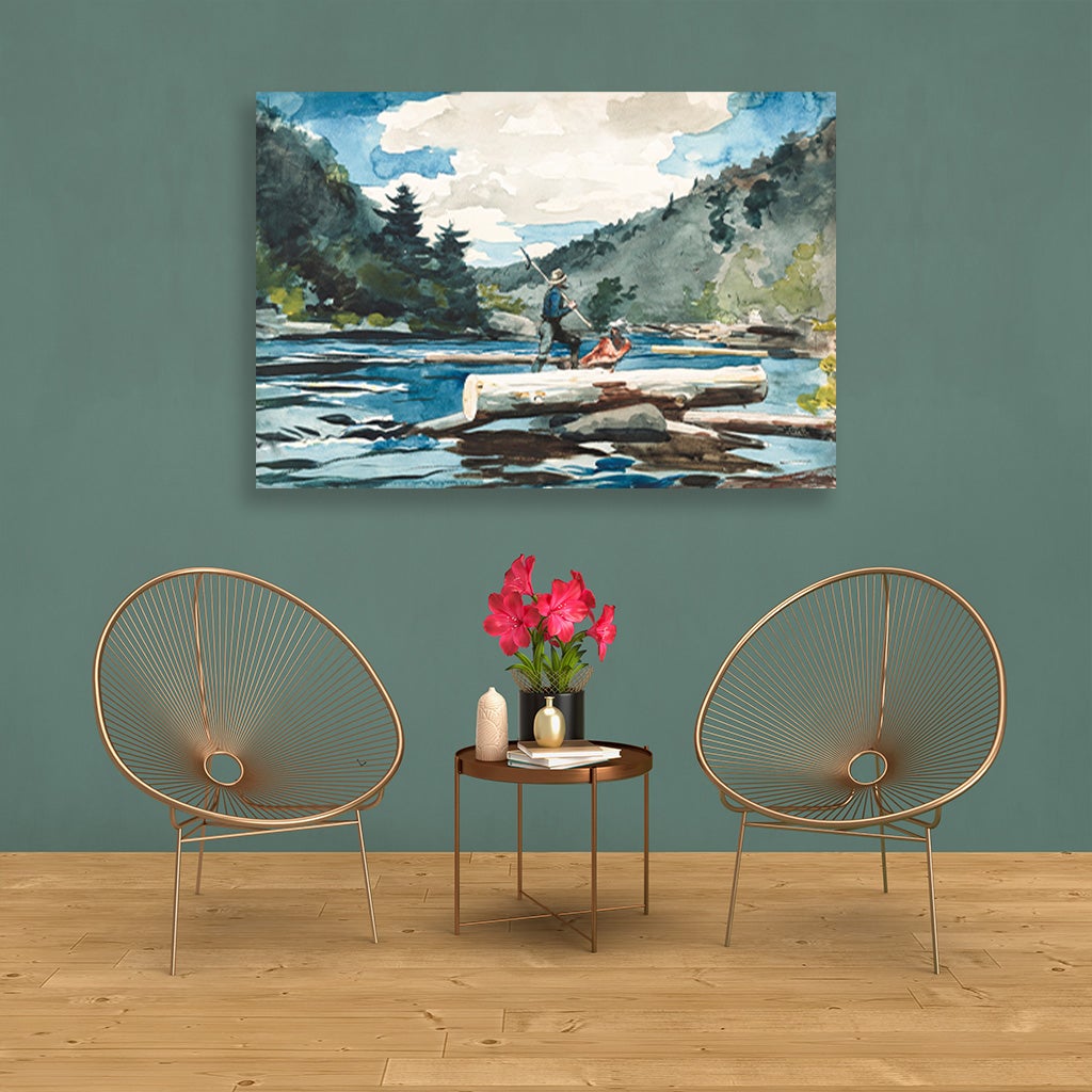 Hudson River Logging painting - Meri Deewar 3 : 2 Horizontal Premium Wall Art Canvas by MeriDeewar