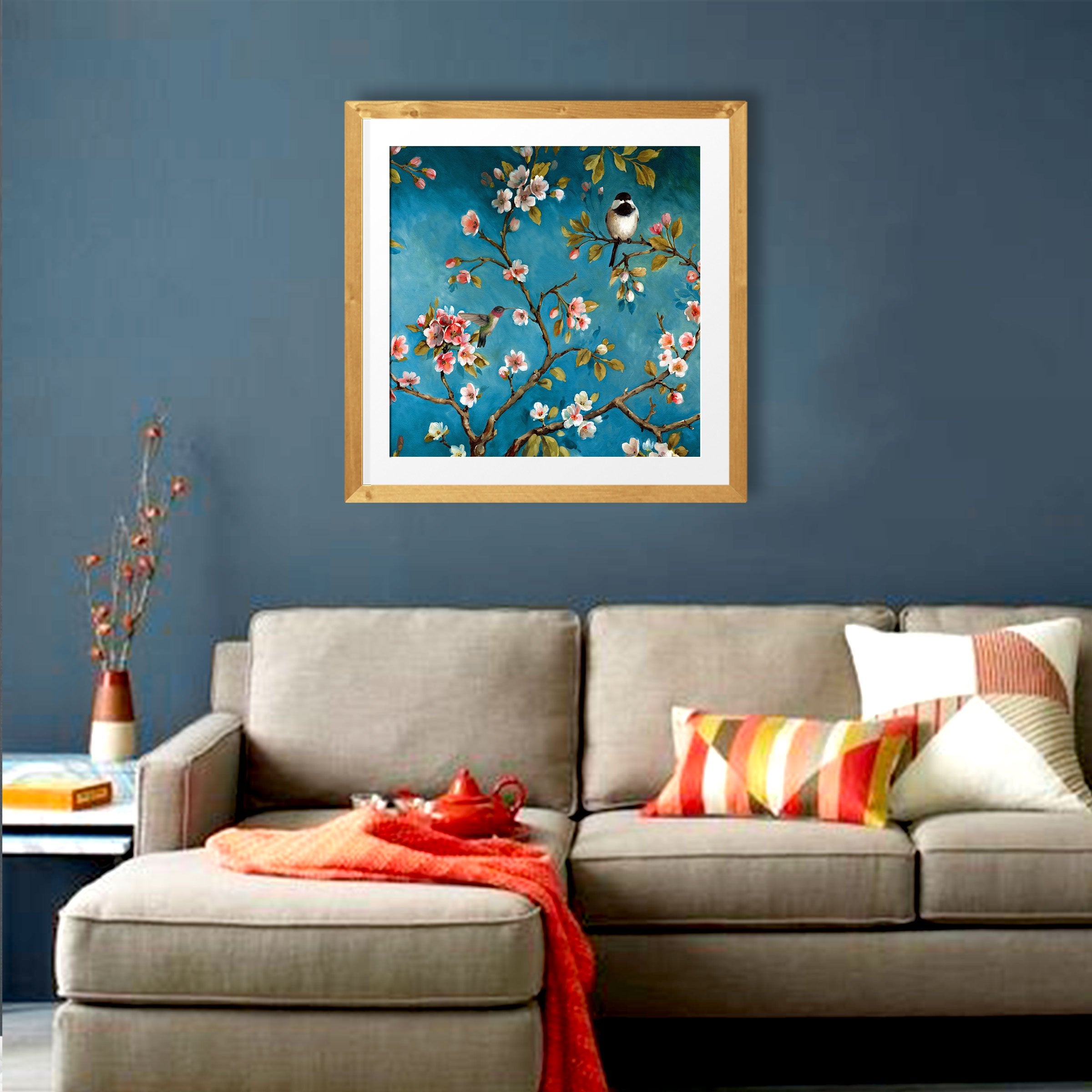 Humming bird and Groom Painting - Meri Deewar 1 : 1 Square Premium Wall Art Canvas by MeriDeewar