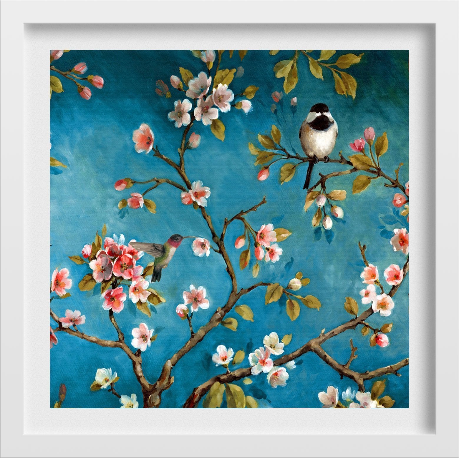 Humming bird and Groom Painting - Meri Deewar 1 : 1 Square Premium Wall Art Canvas by MeriDeewar