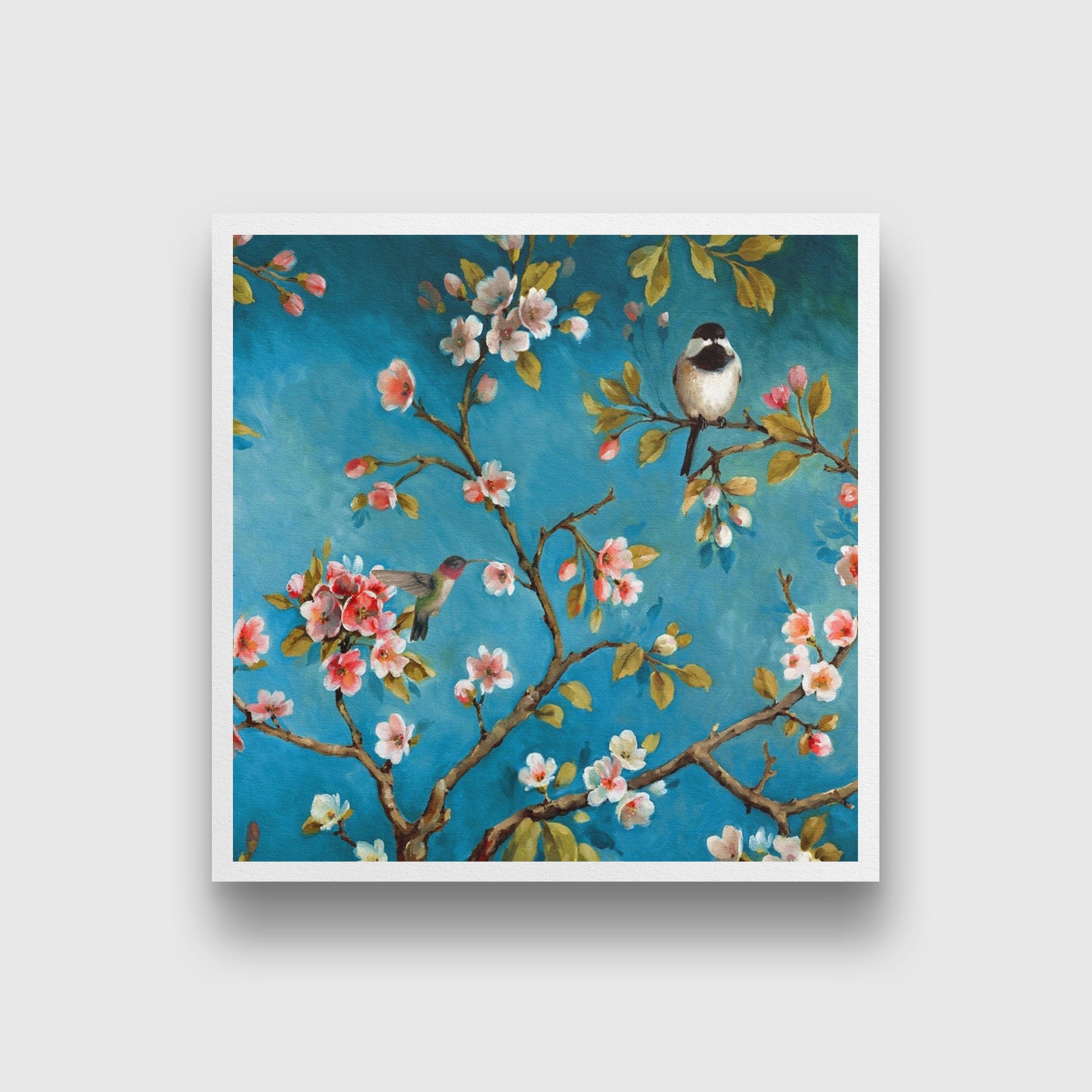 Humming bird and Groom Painting - Meri Deewar 1 : 1 Square Premium Wall Art Canvas by MeriDeewar