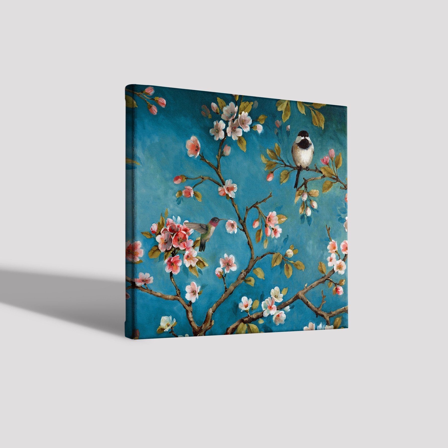 Humming bird and Groom Painting - Meri Deewar 1 : 1 Square Premium Wall Art Canvas by MeriDeewar
