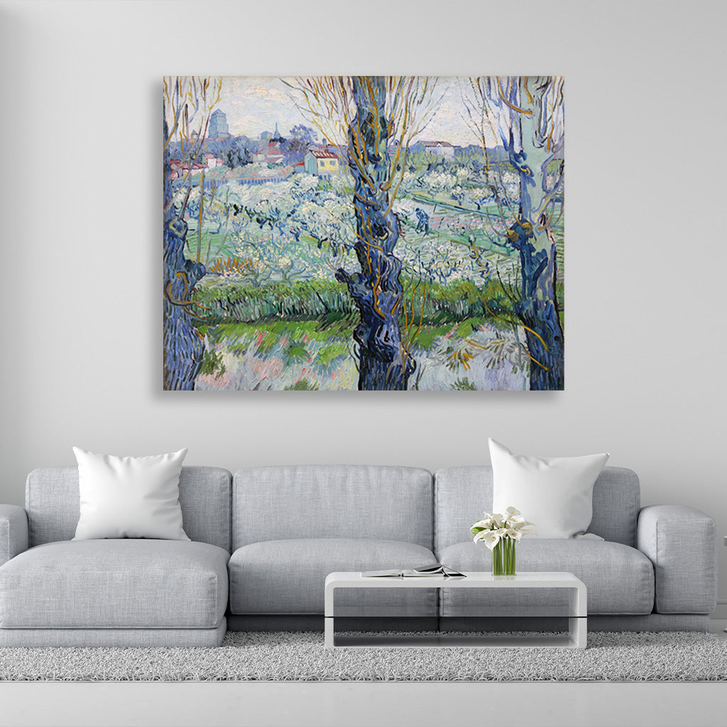 iew of Arles, Flowering Orchards (1889) famous landscape painting 5 : 4 Horizontal Premium Wall Art Canvas by MeriDeewar