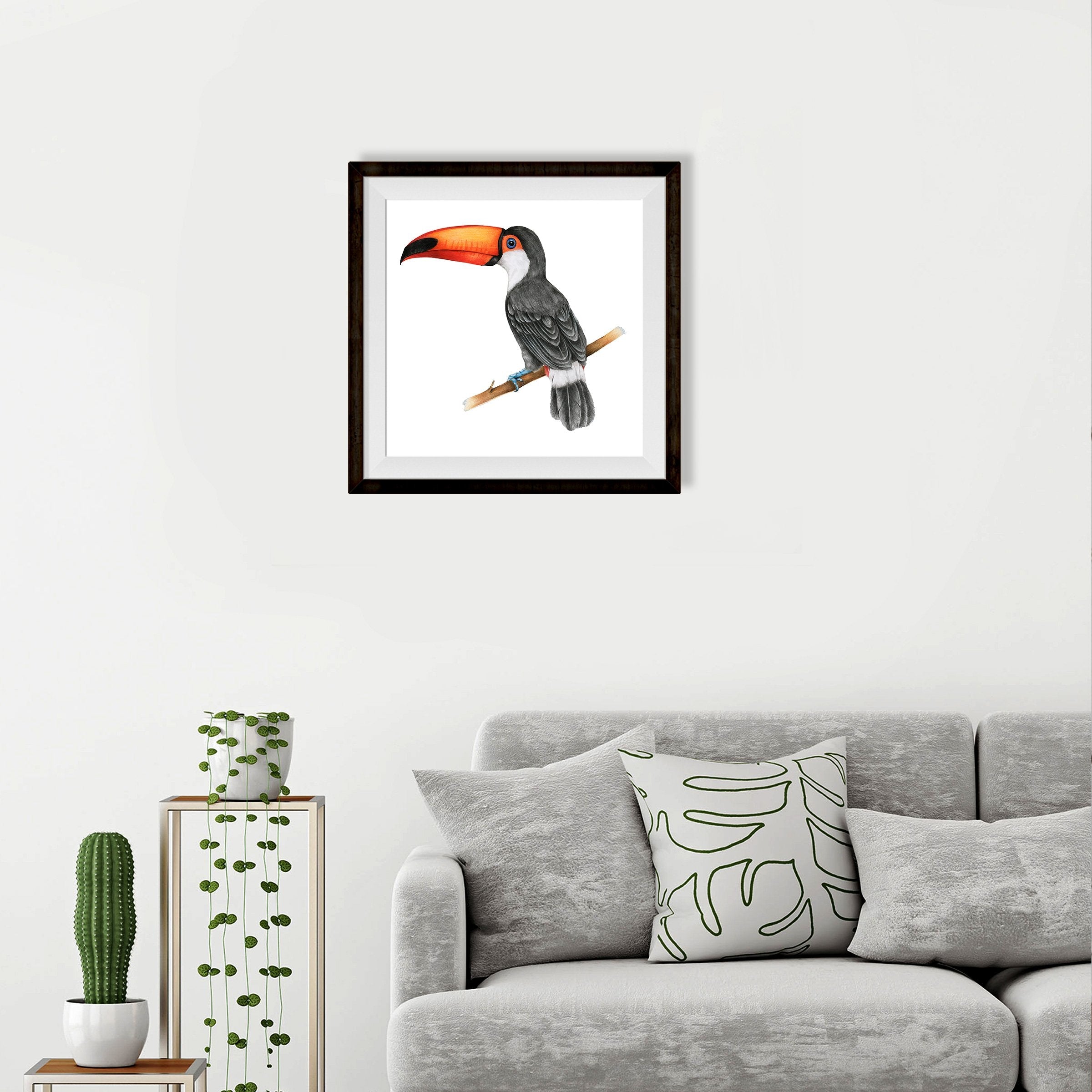 Illustration of Hornbills bird watercolour Painting - Meri Deewar 1 : 1 Square Premium Wall Art Canvas by MeriDeewar